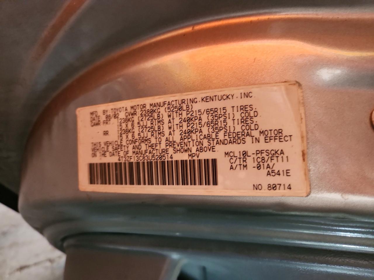 2003 Toyota Sienna Le Tan vin: 4T3ZF13C83U520514