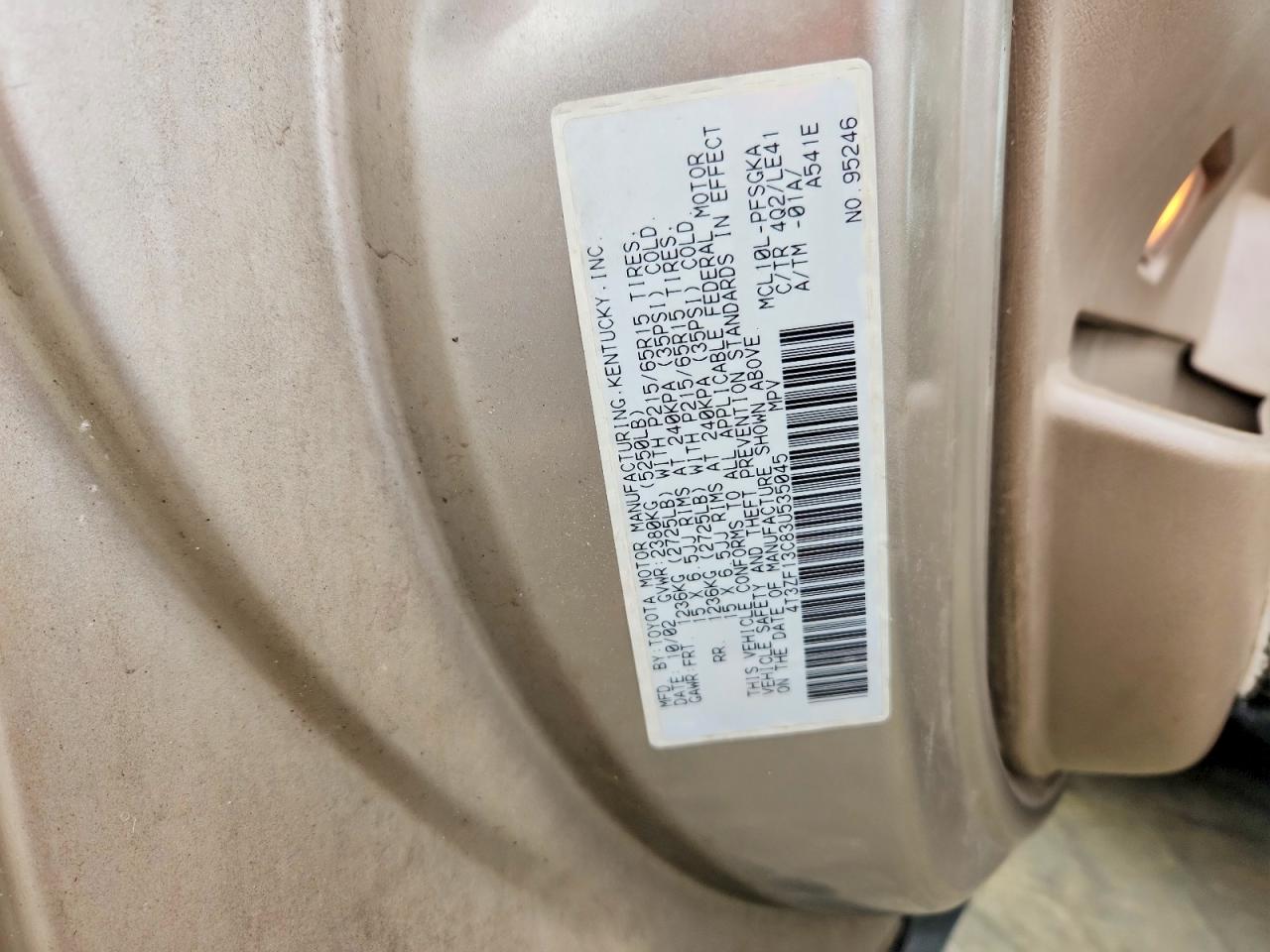2003 Toyota Sienna Tan vin: 4T3ZF13C83U535045