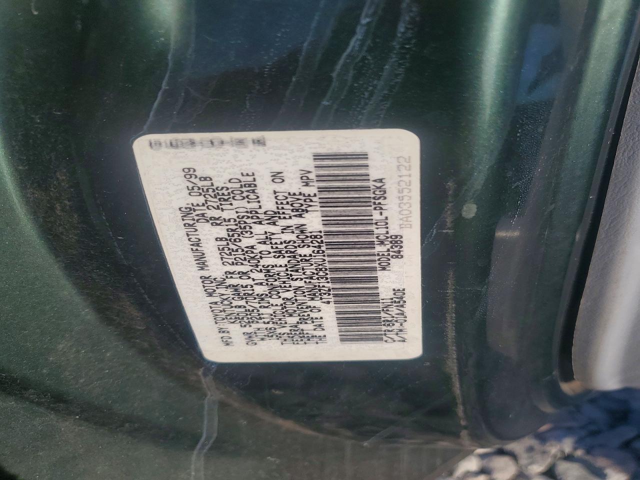 1999 Toyota Sienna Le Green vin: 4T3ZF13C8XU164281