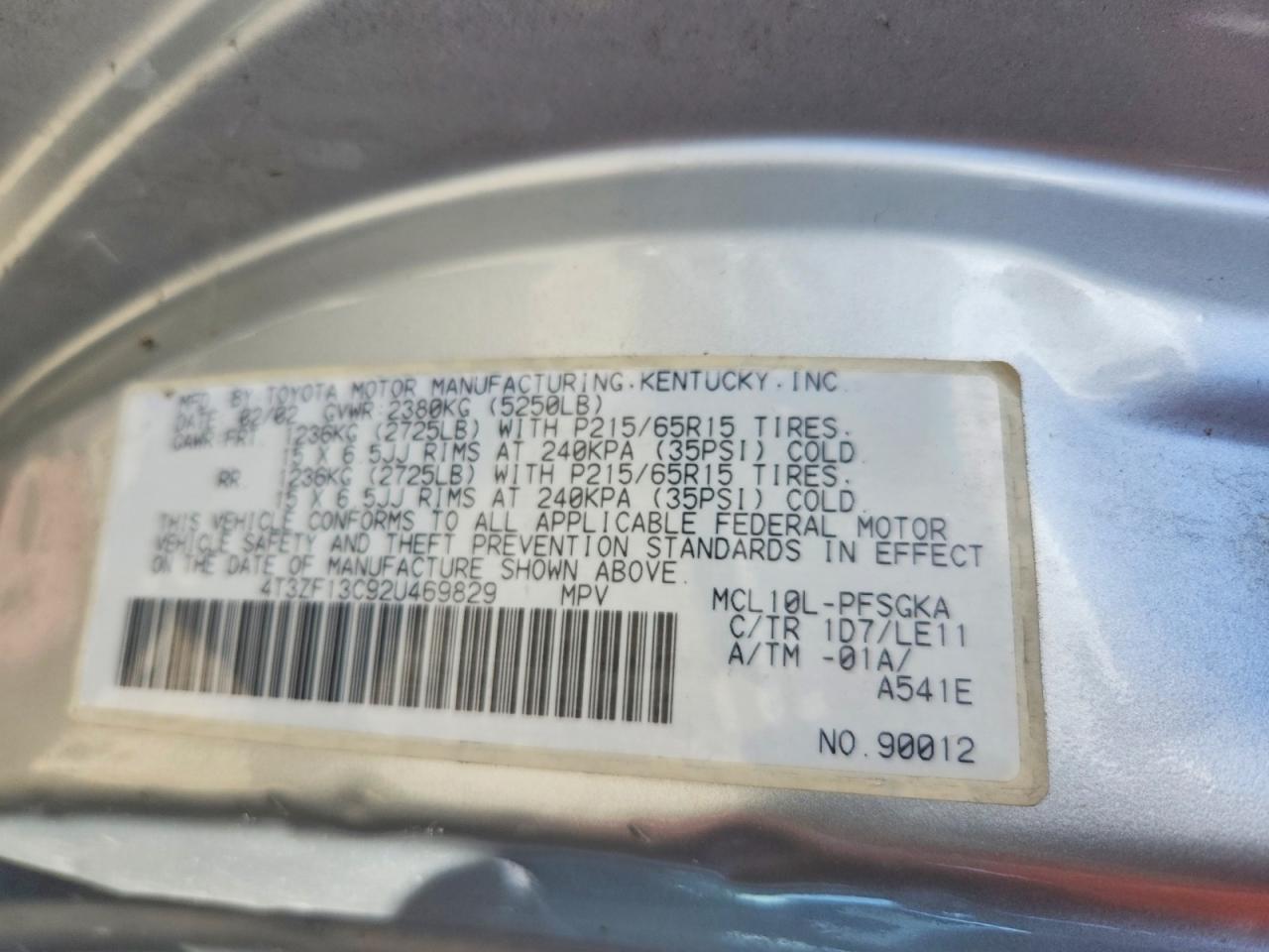 2002 Toyota Sienna Xle Silver vin: 4T3ZF13C92U469829