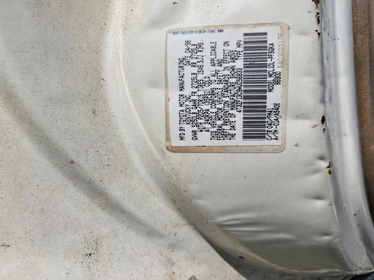 1998 Toyota Sienna Xle White vin: 4T3ZF13C9WU056833