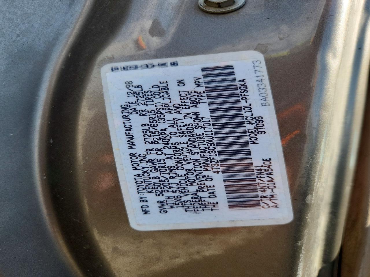 1999 Toyota Sienna Le Brown vin: 4T3ZF13C9XU117017