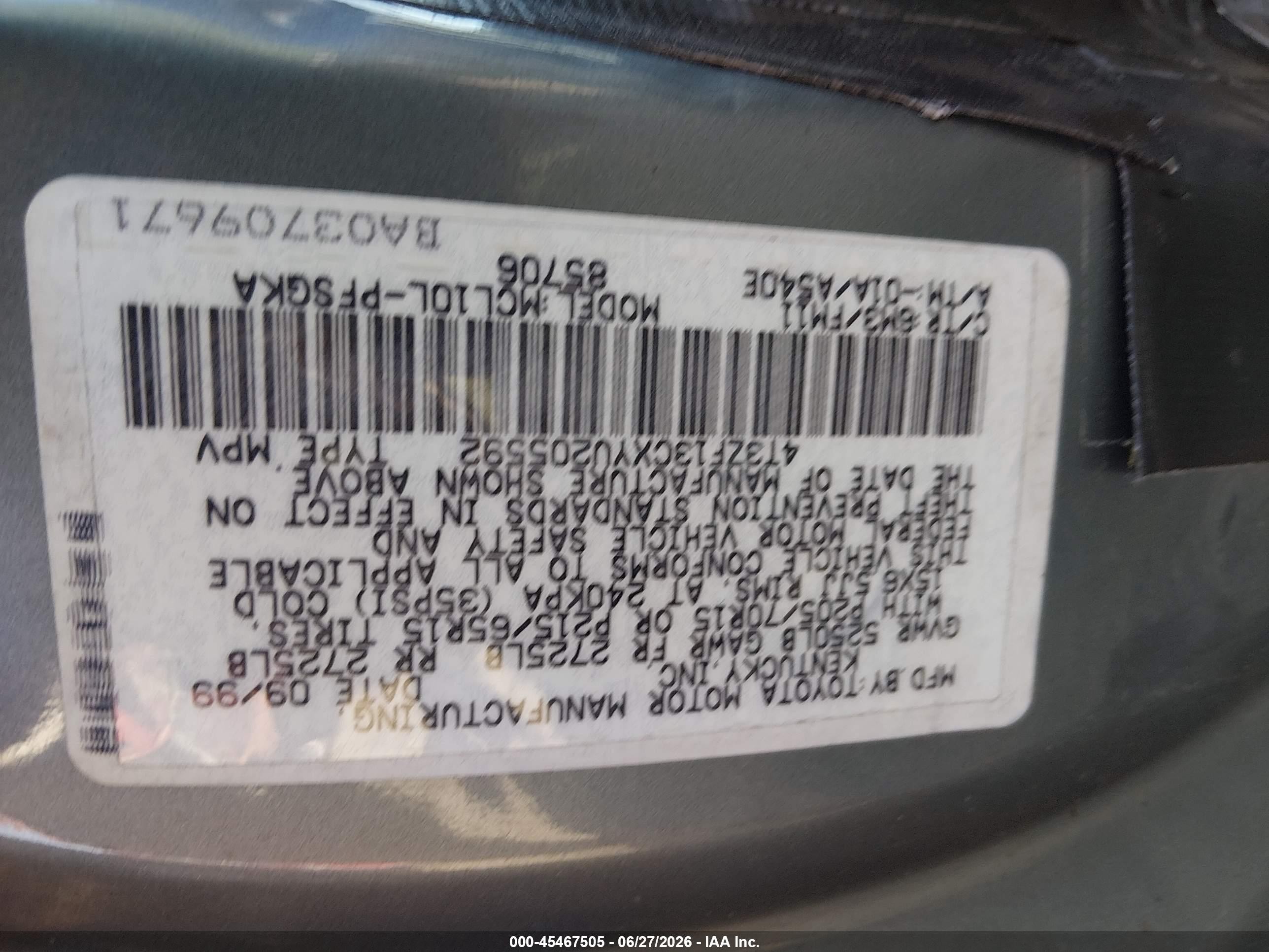 2000 Toyota Sienna Xle Green vin: 4T3ZF13CXYU205592