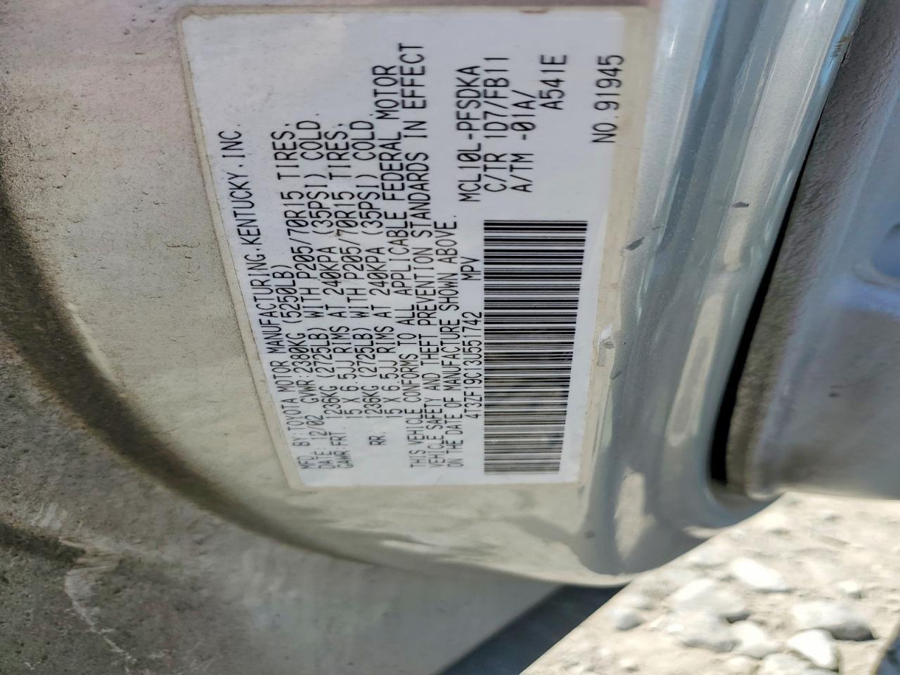 2003 Toyota Sienna Ce Tan vin: 4T3ZF19C13U551742
