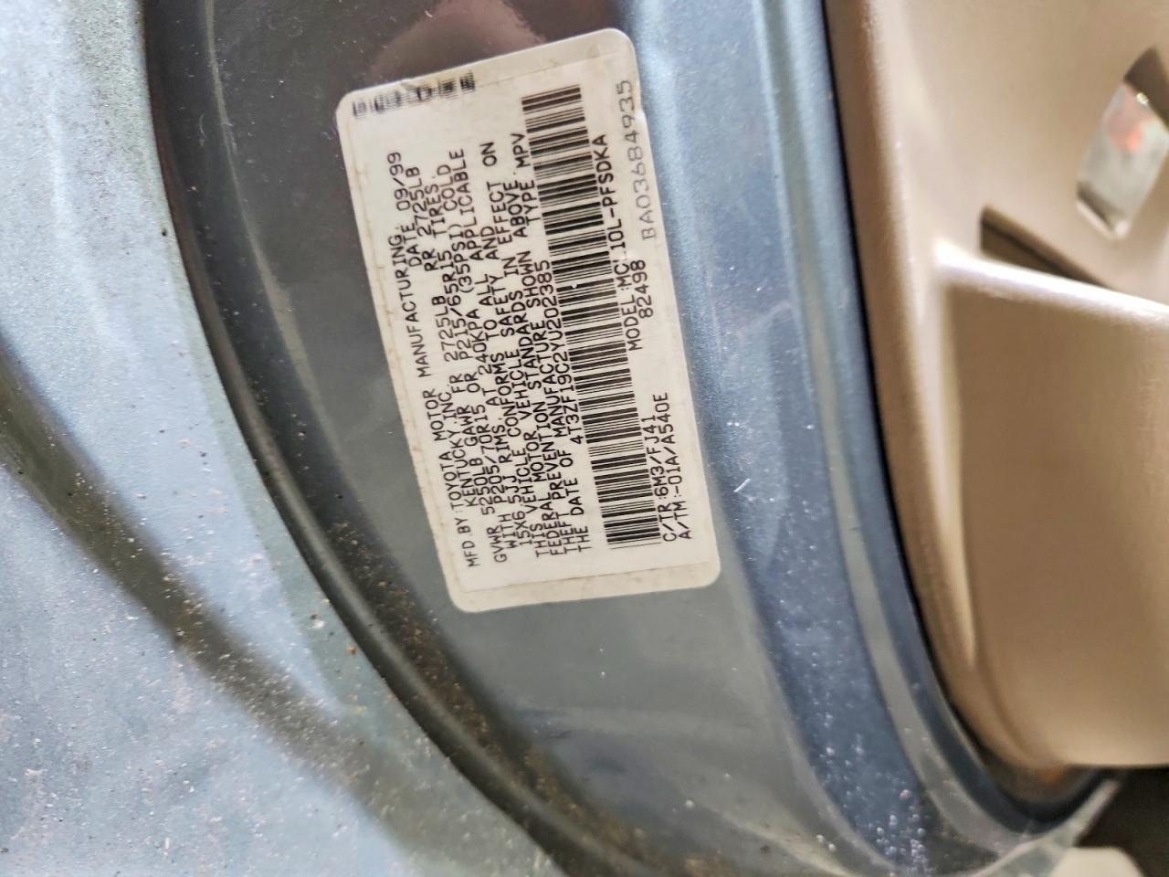 2000 Toyota Sienna Ce Gray vin: 4T3ZF19C2YU202385