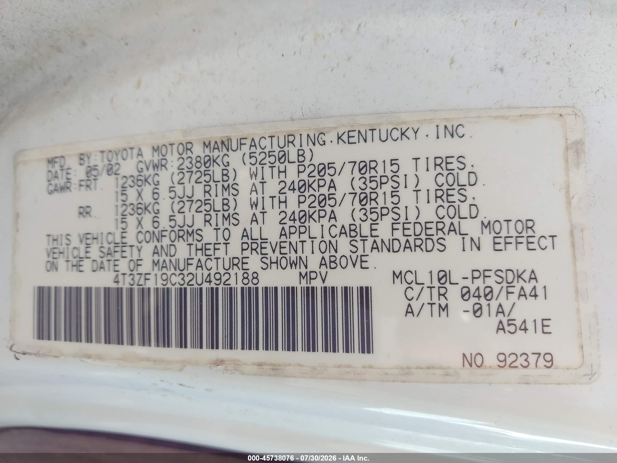 2002 Toyota Sienna Ce White vin: 4T3ZF19C32U492188