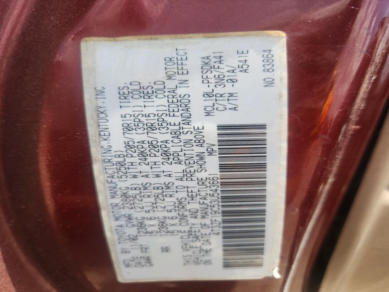 2003 Toyota Sienna Ce Maroon vin: 4T3ZF19C53U543661