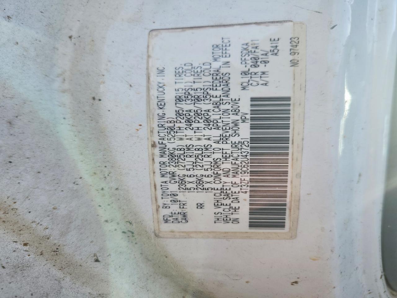 2002 Toyota Sienna Ce White vin: 4T3ZF19C62U437251