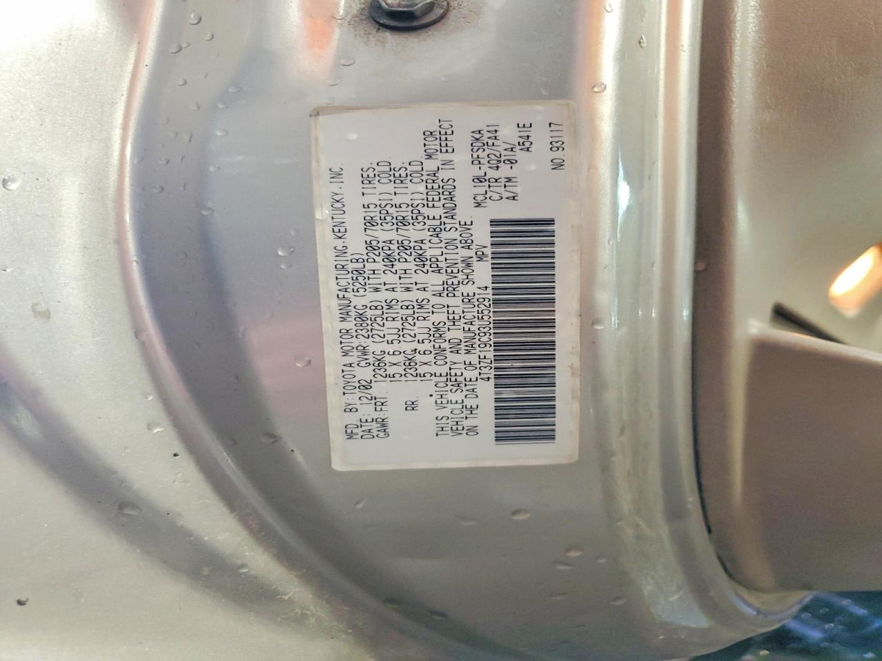 2003 Toyota Sienna Ce Tan vin: 4T3ZF19C93U552914