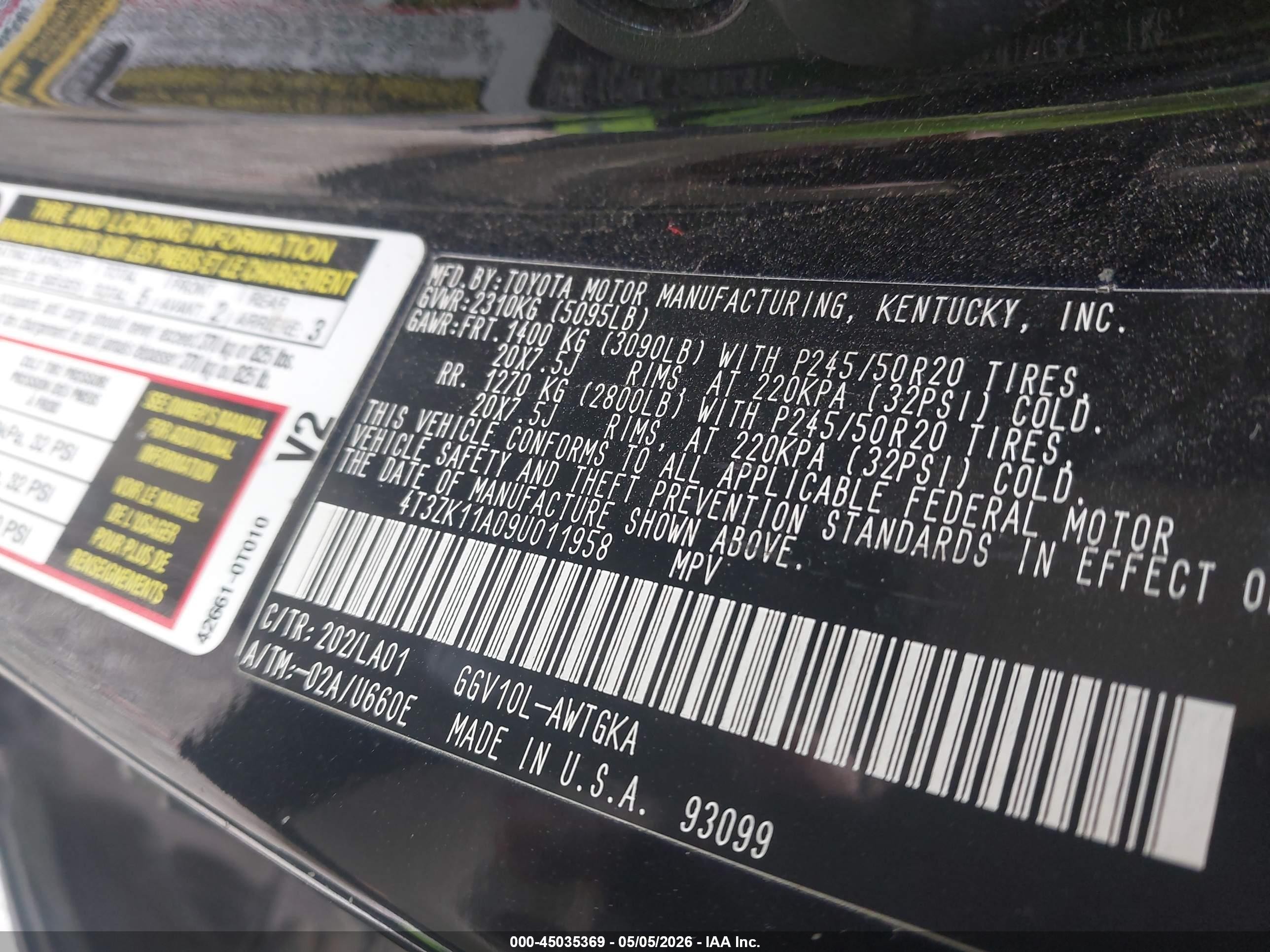 2009 Toyota Venza Base V6 Black vin: 4T3ZK11A09U011958