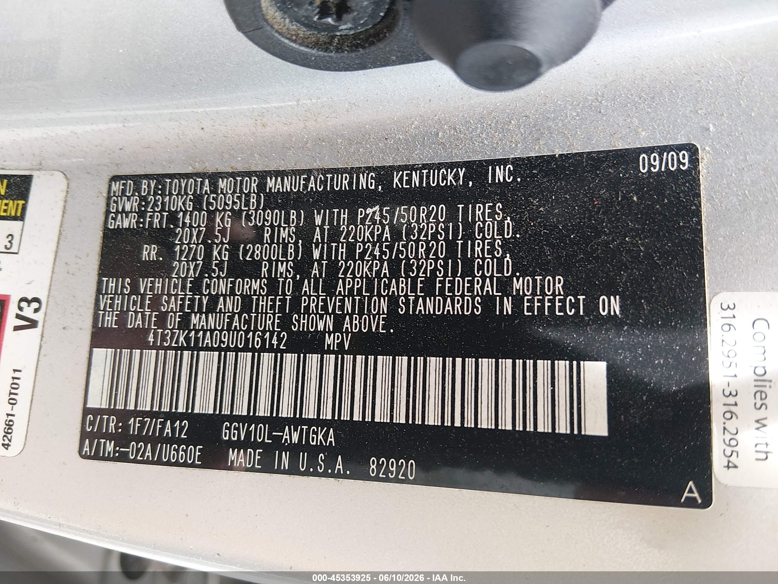 2009 Toyota Venza Base V6 Silver vin: 4T3ZK11A09U016142
