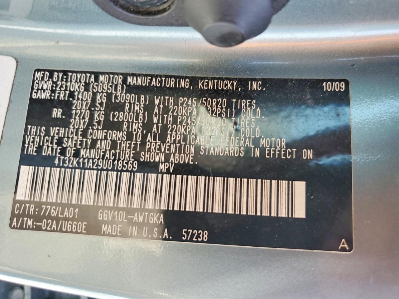 2009 Toyota Venza Fwd V6 Gray vin: 4T3ZK11A29U018569