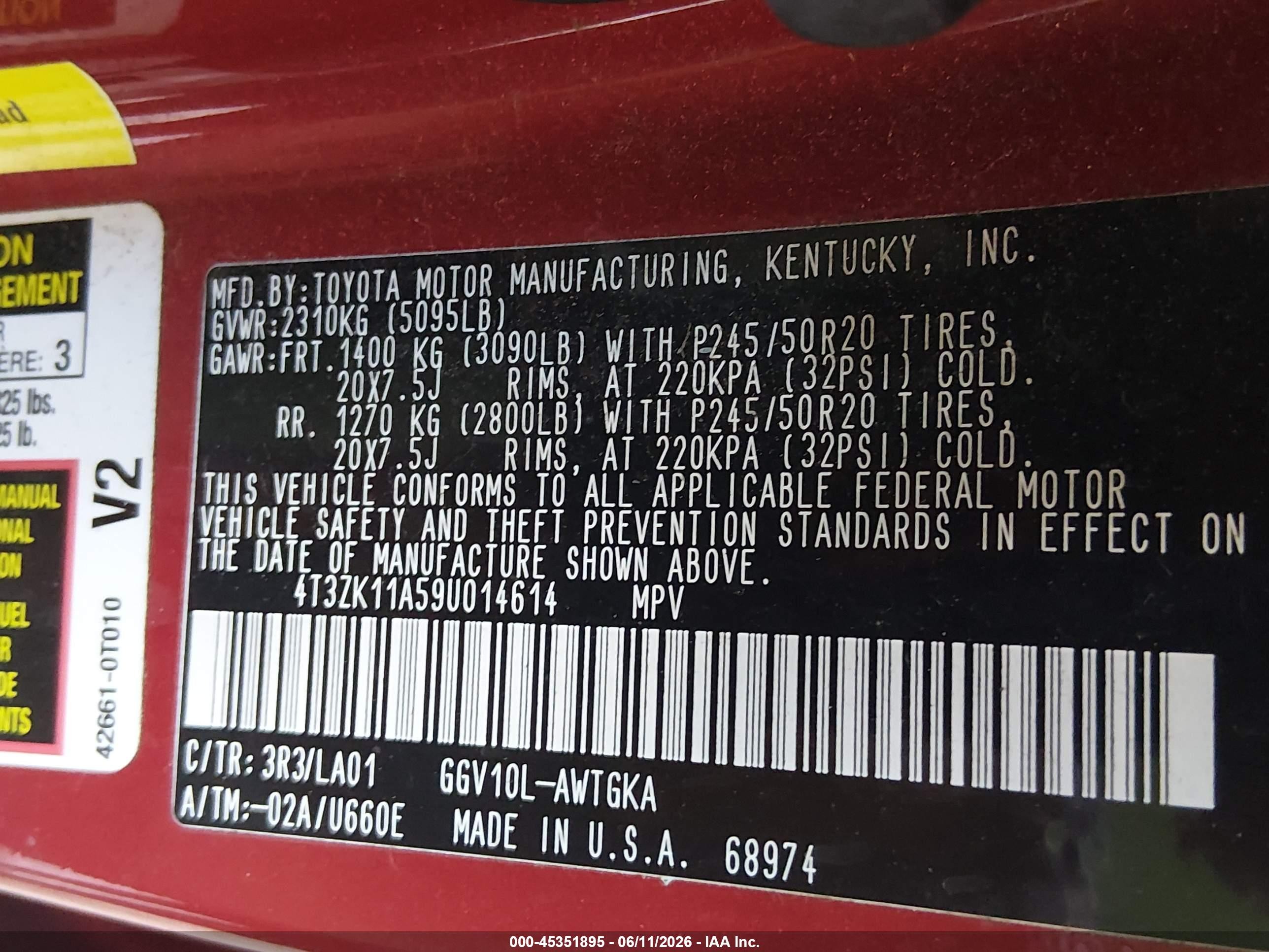 2009 Toyota Venza Base V6 Red vin: 4T3ZK11A59U014614