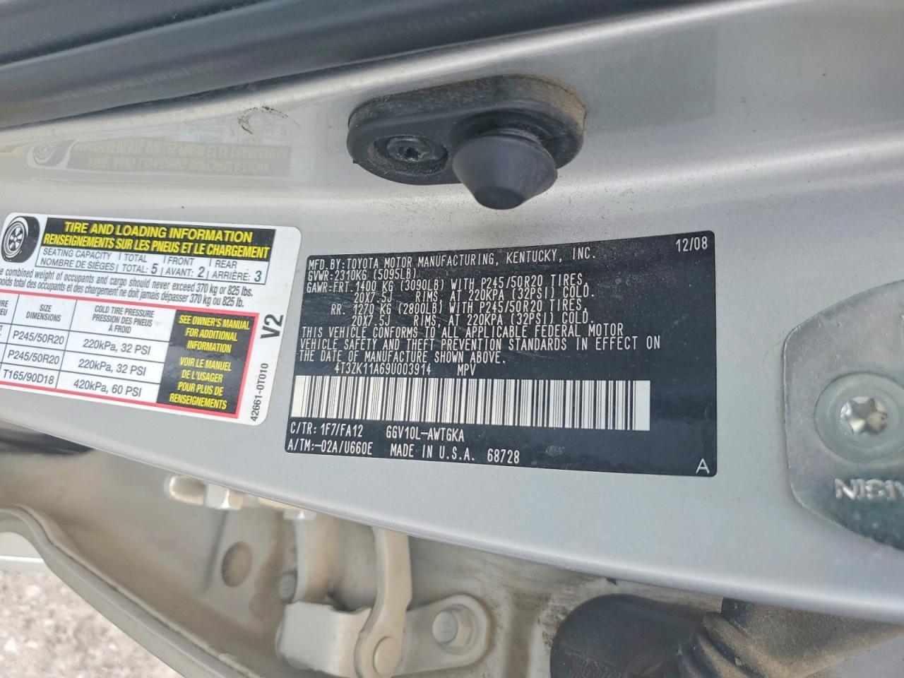 2009 Toyota Venza Fwd V6 Silver vin: 4T3ZK11A69U003914
