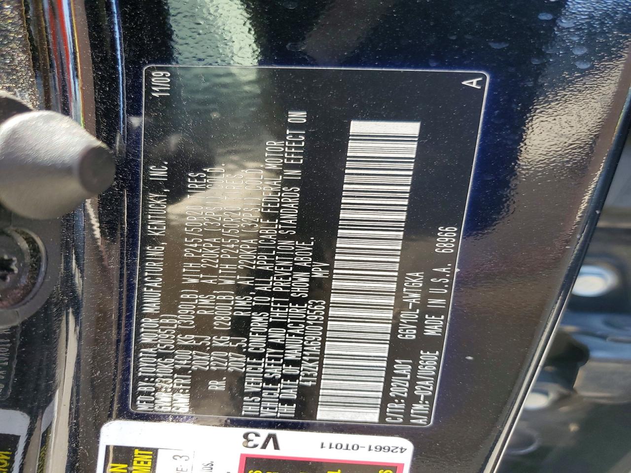 2009 Toyota Venza Fwd V6 Black vin: 4T3ZK11A69U019563