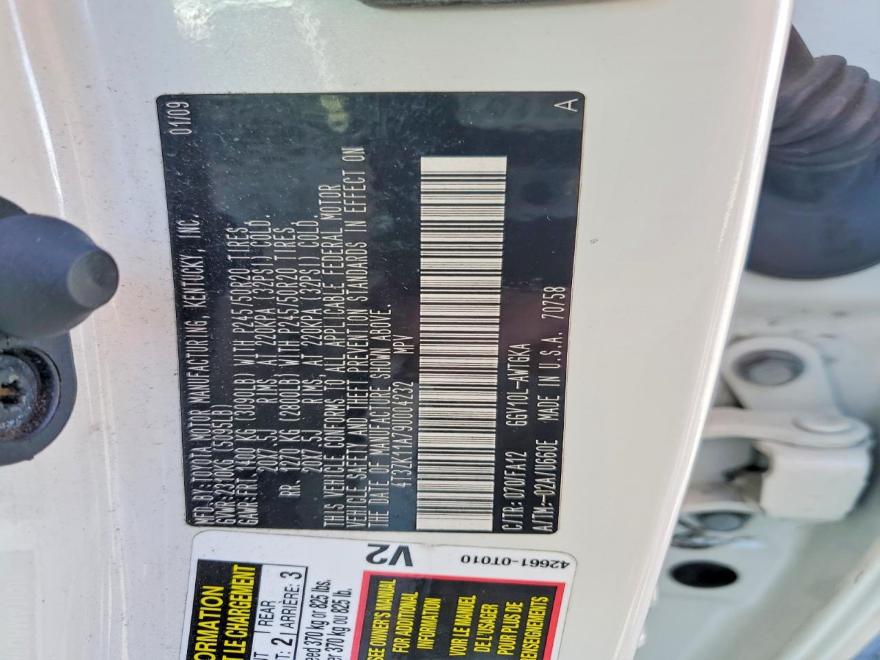 2009 Toyota Venza Fwd V6 Белый vin: 4T3ZK11A79U004232