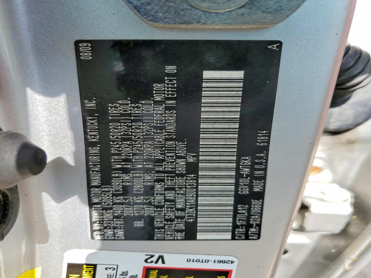 2009 Toyota Venza Fwd V6 Серебряный vin: 4T3ZK11A89U013814