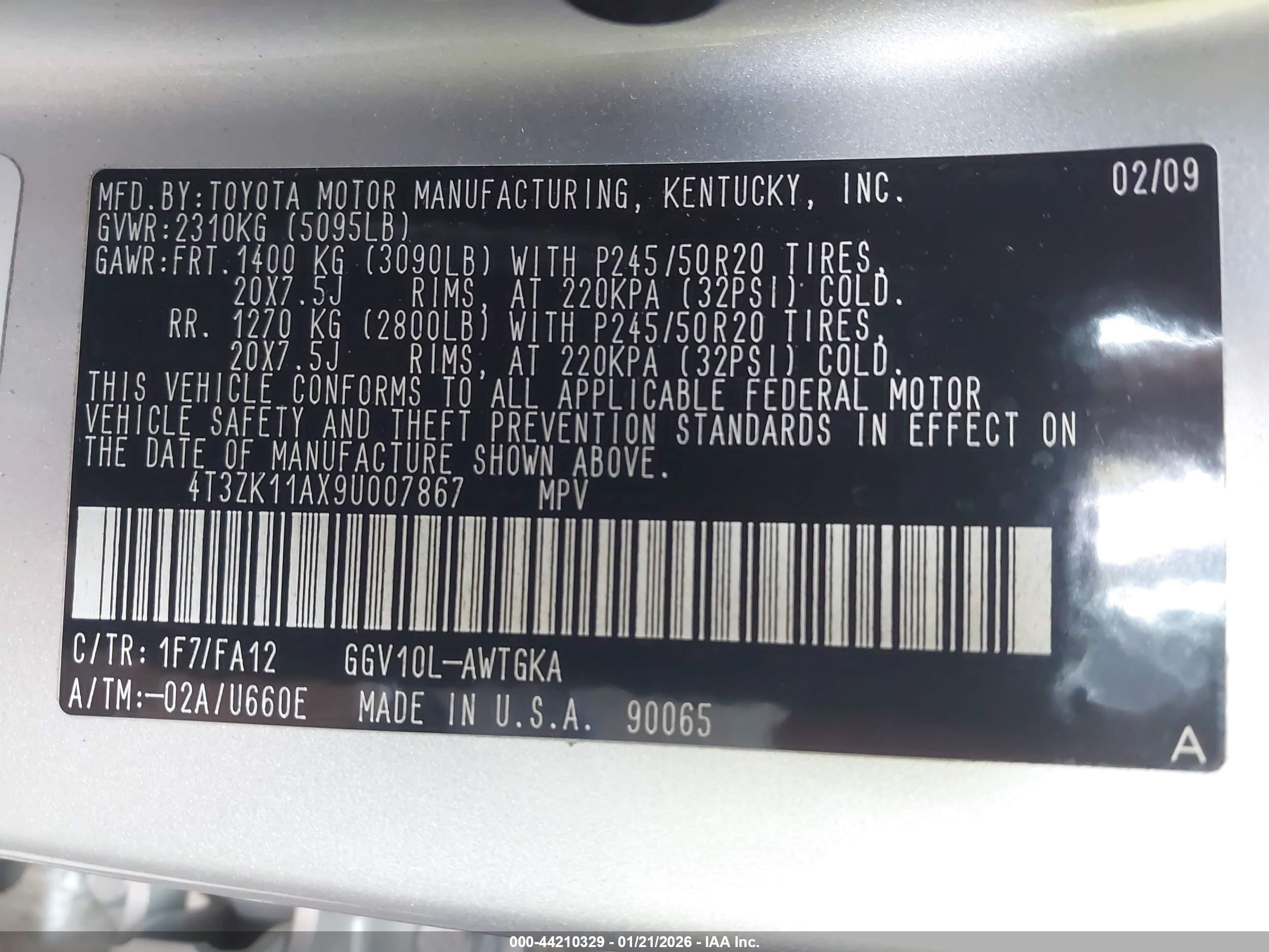 2009 Toyota Venza Base V6 Silver vin: 4T3ZK11AX9U007867
