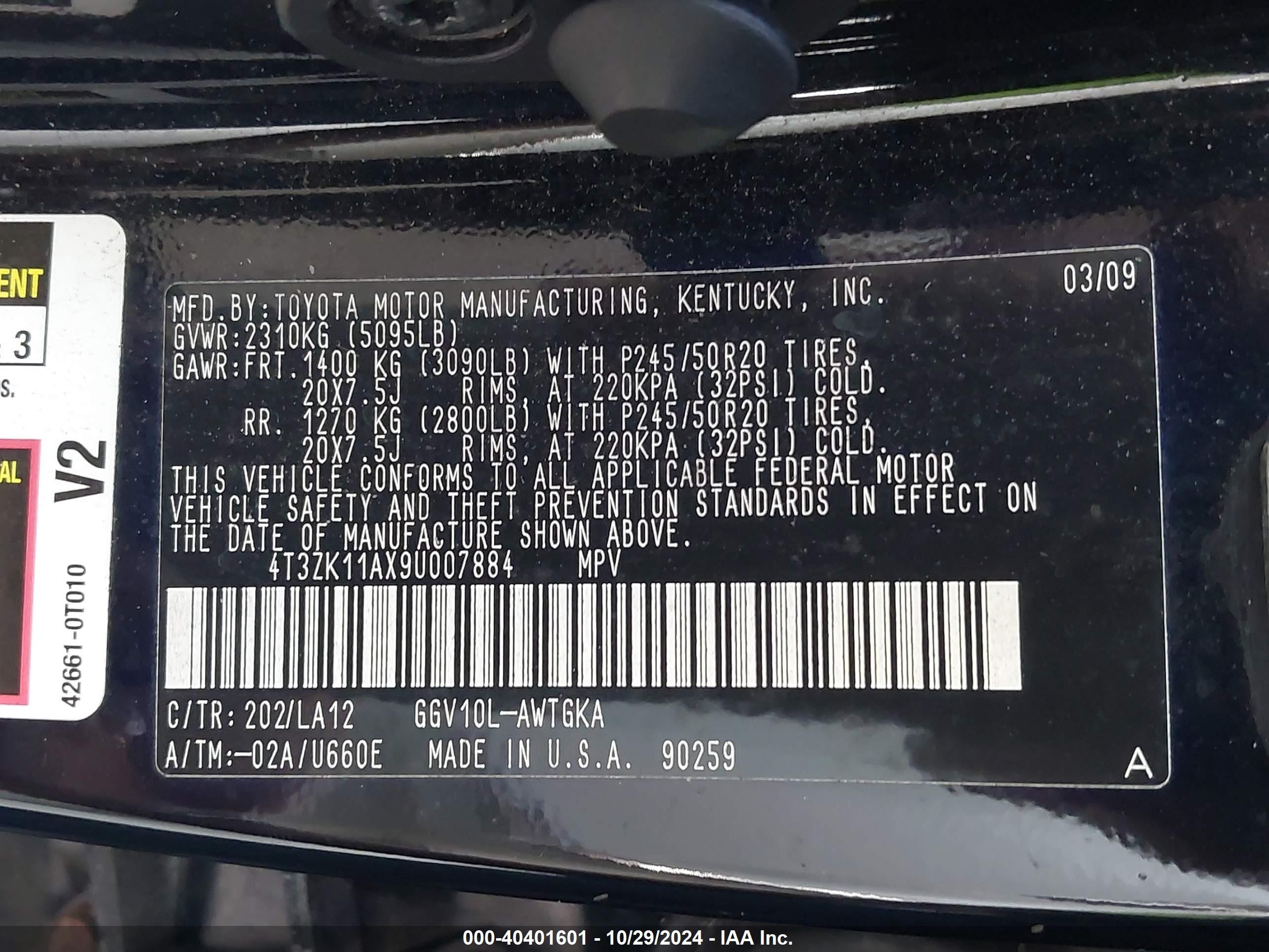 2009 Toyota Venza Base V6 Black vin: 4T3ZK11AX9U007884