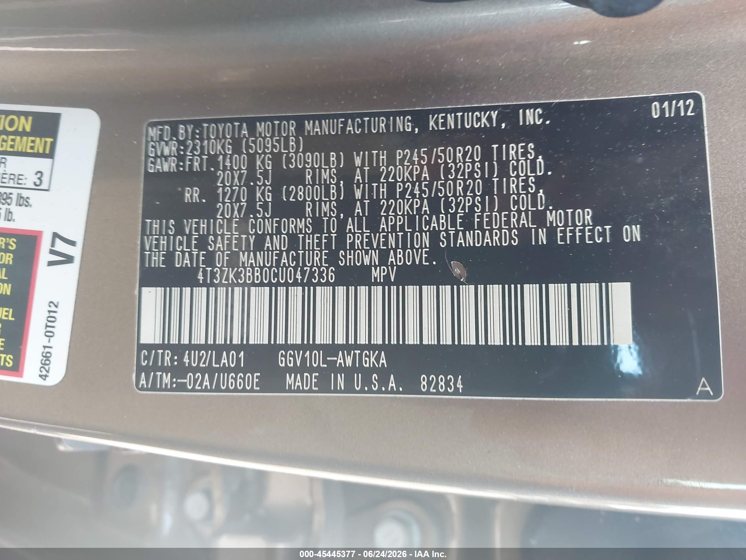 2012 Toyota Venza Xle V6 Brown vin: 4T3ZK3BB0CU047336