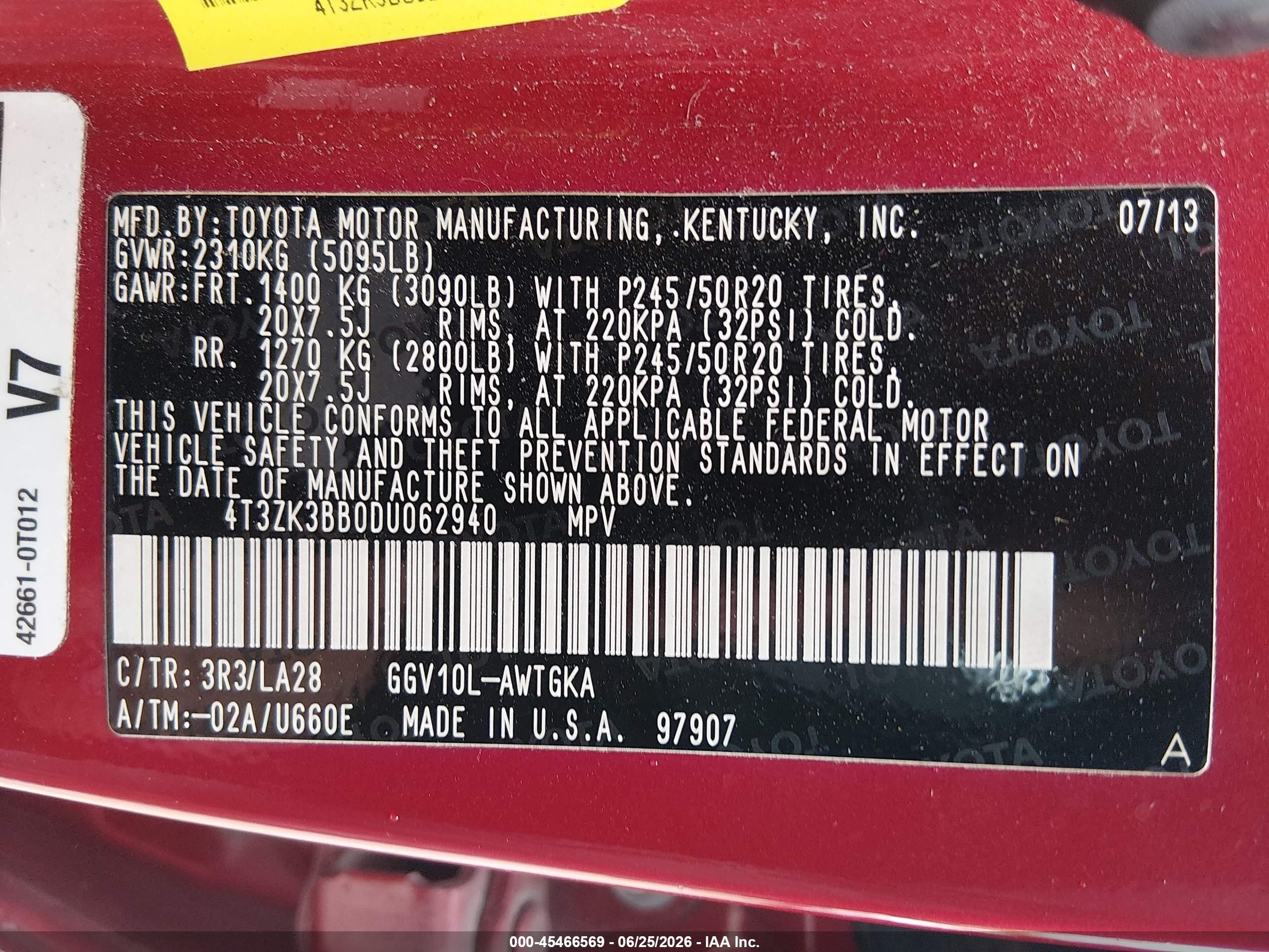 2013 Toyota Venza Xle V6 Red vin: 4T3ZK3BB0DU062940