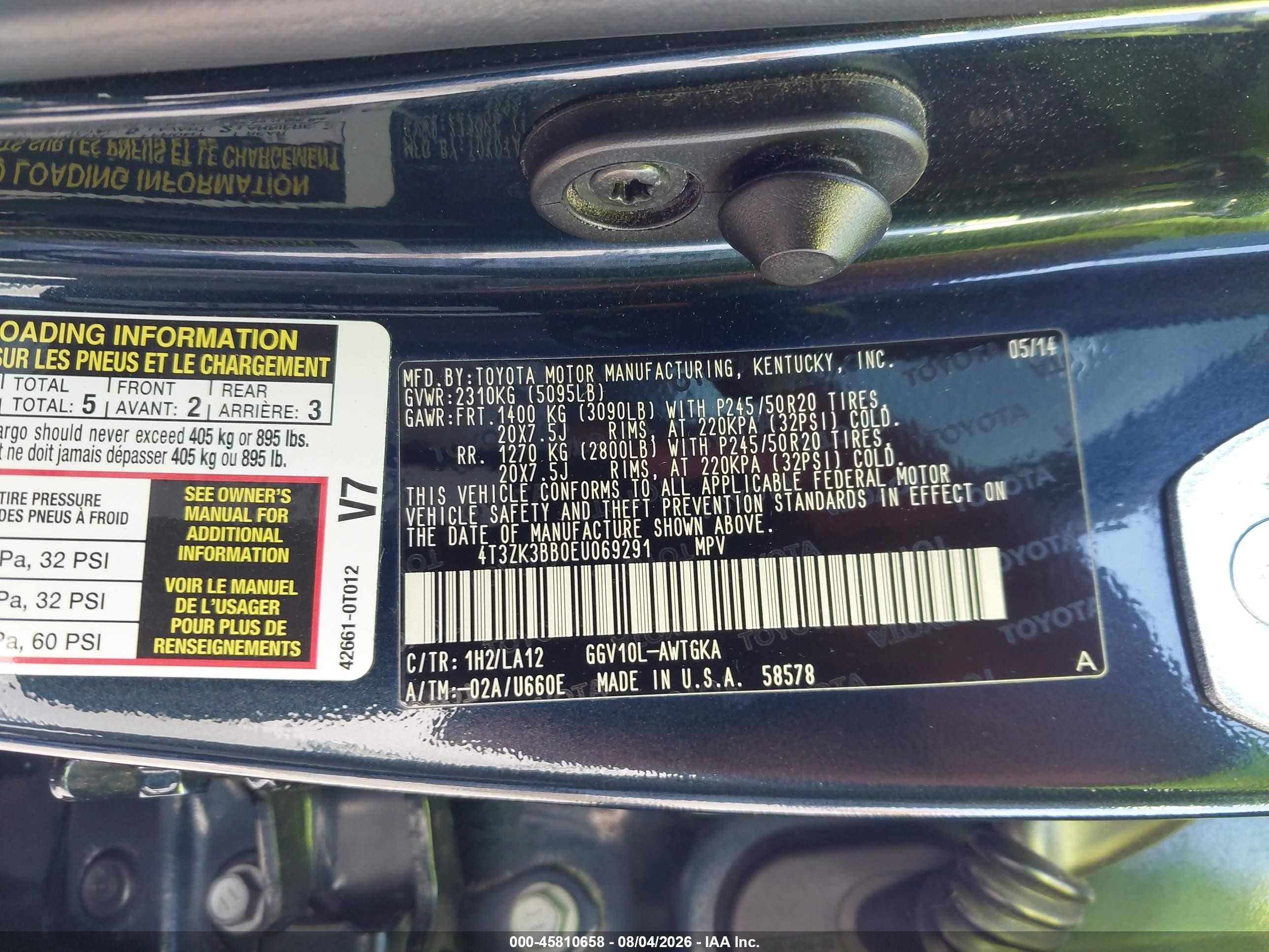 2014 Toyota Venza Xle V6 Blue vin: 4T3ZK3BB0EU069291