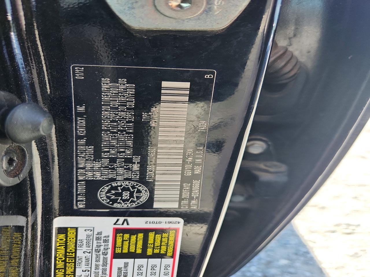2012 Toyota Venza Le Black vin: 4T3ZK3BB1CU046907
