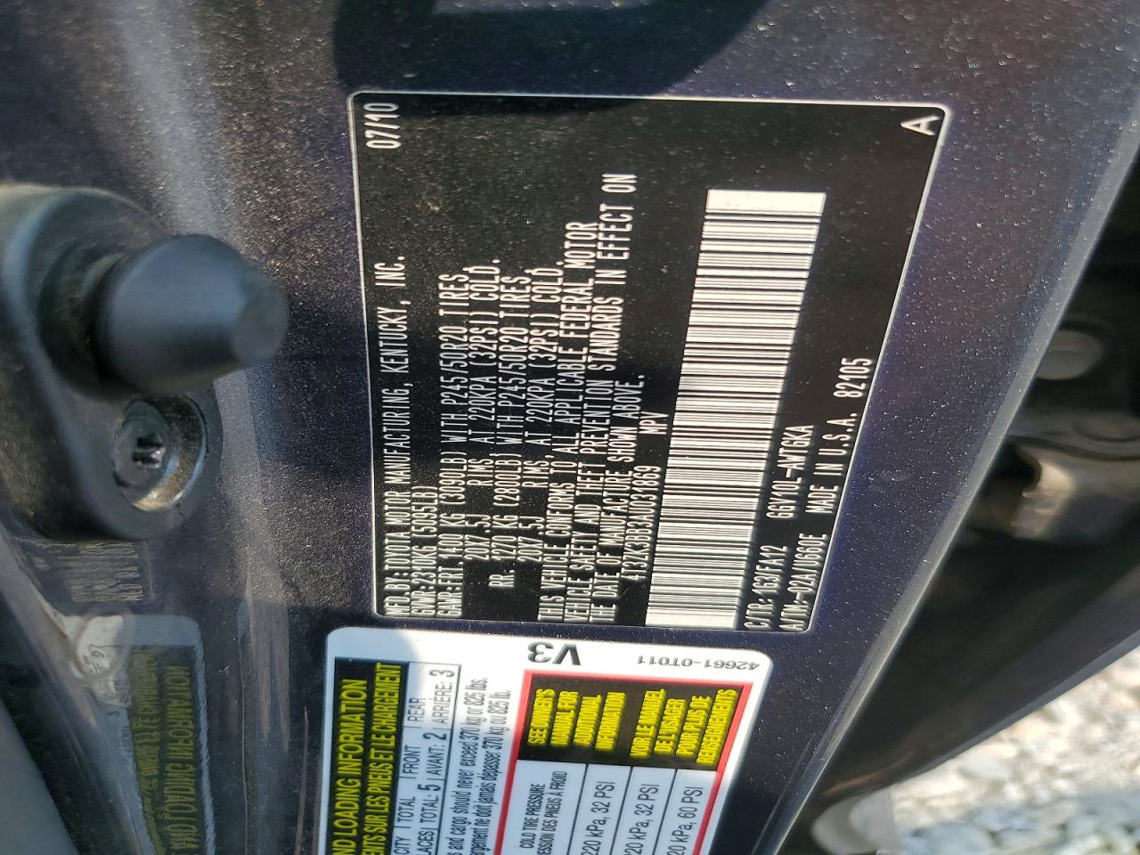 2010 Toyota Venza Fwd V6 Charcoal vin: 4T3ZK3BB3AU031869