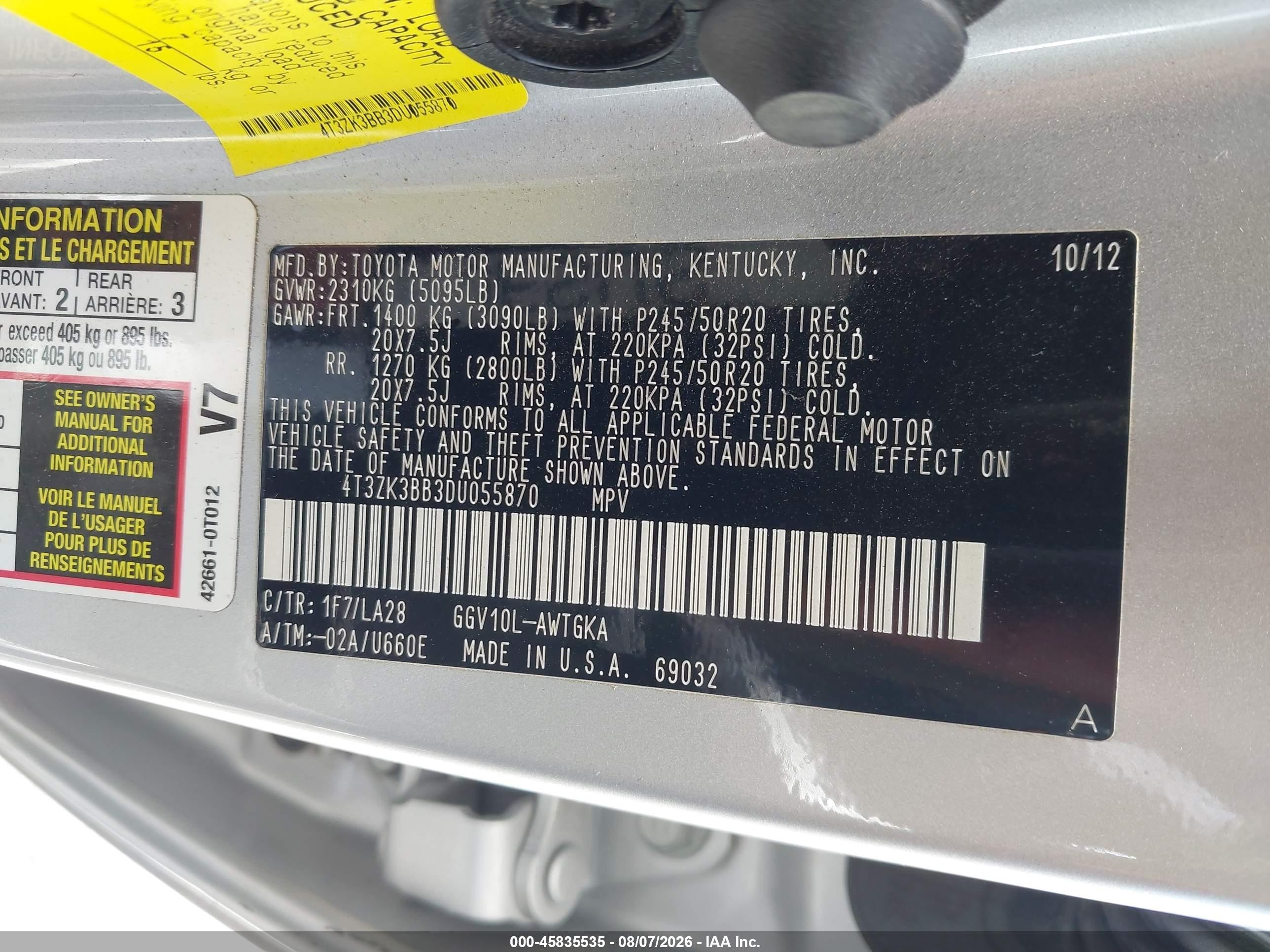 2013 Toyota Venza Xle V6 Silver vin: 4T3ZK3BB3DU055870