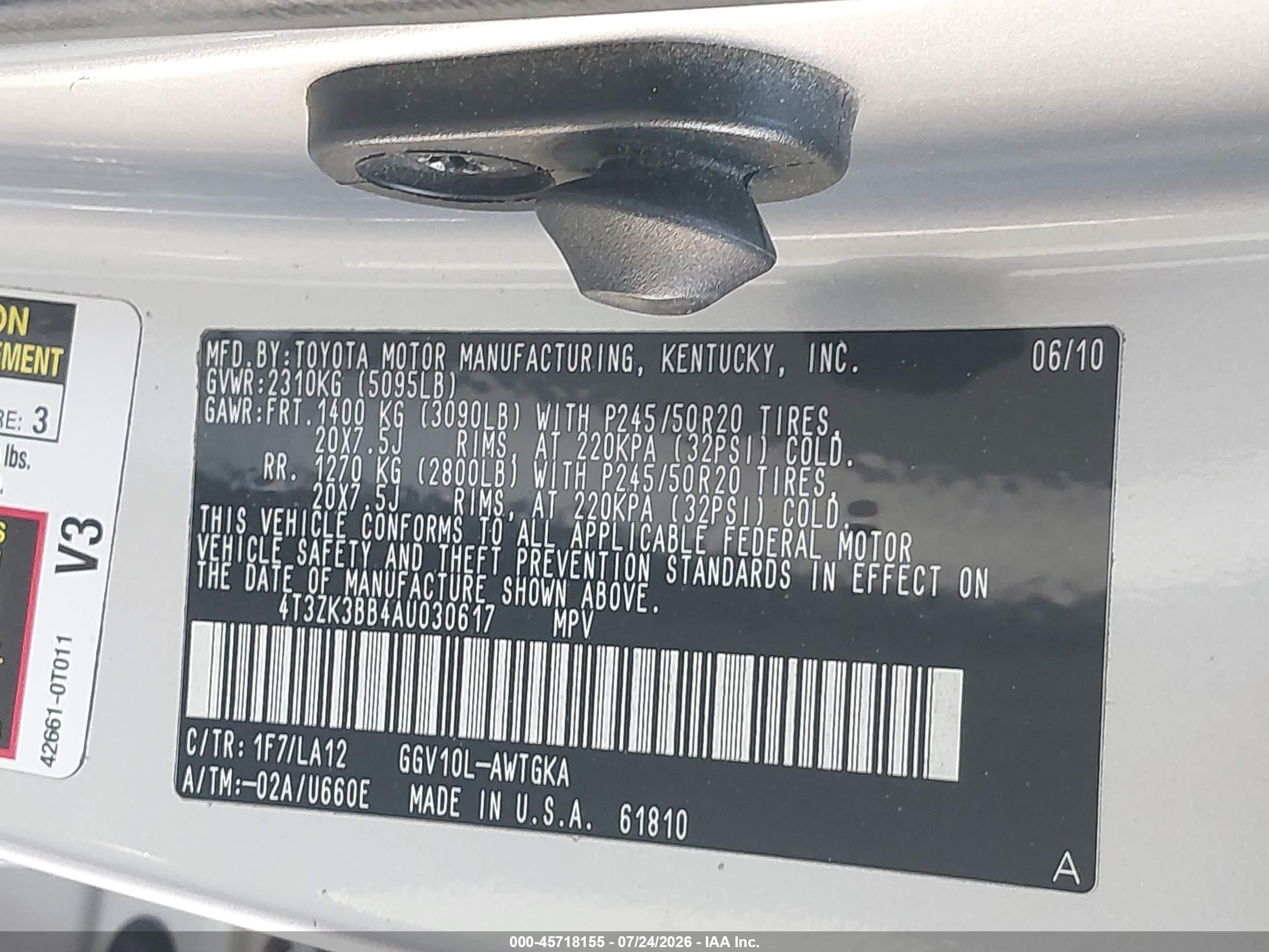 2010 Toyota Venza Base V6 Gray vin: 4T3ZK3BB4AU030617