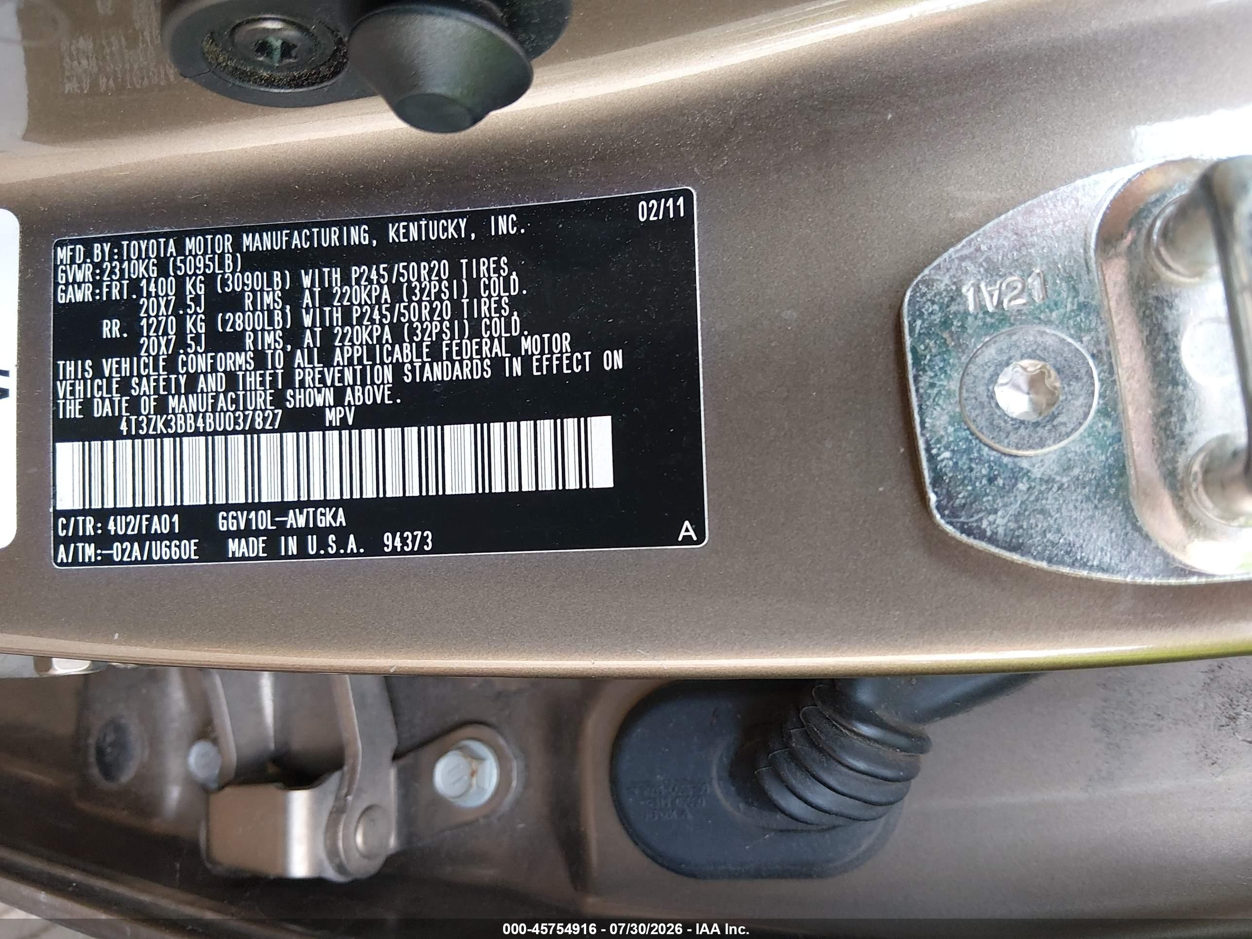2011 Toyota Venza Base V6 Brown vin: 4T3ZK3BB4BU037827