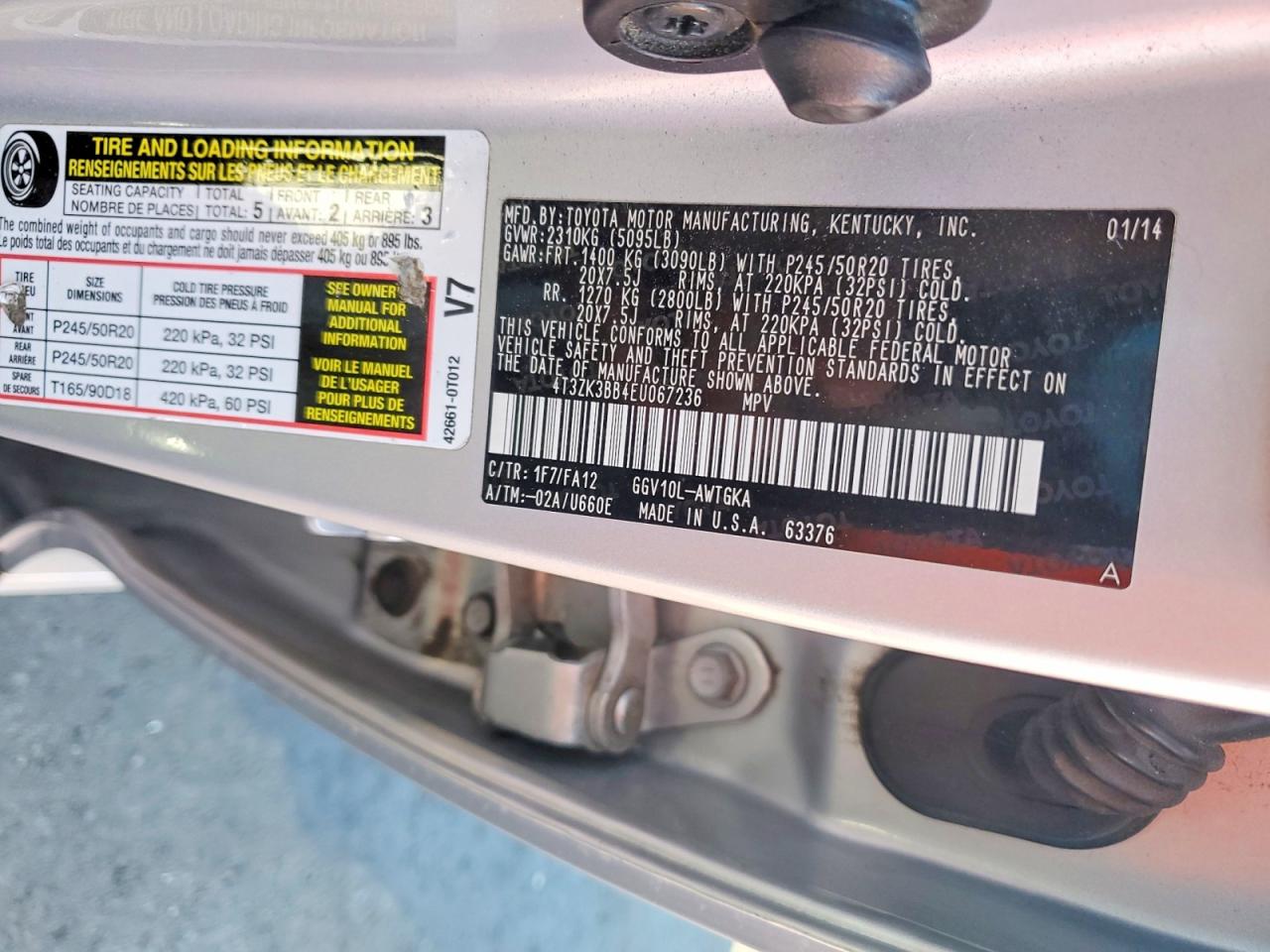 2014 Toyota Venza Le Silver vin: 4T3ZK3BB4EU067236