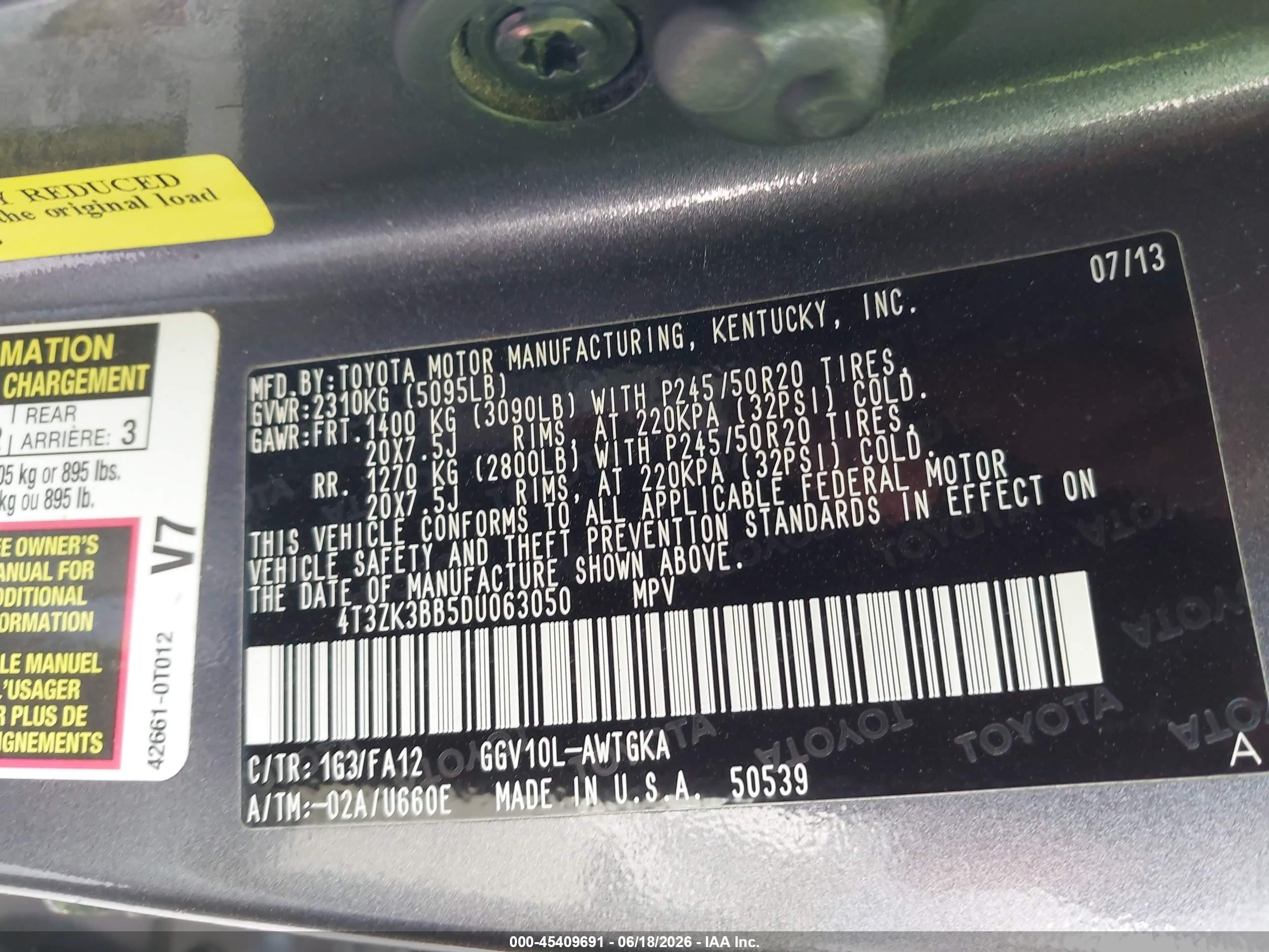 2013 Toyota Venza Le V6 Gray vin: 4T3ZK3BB5DU063050