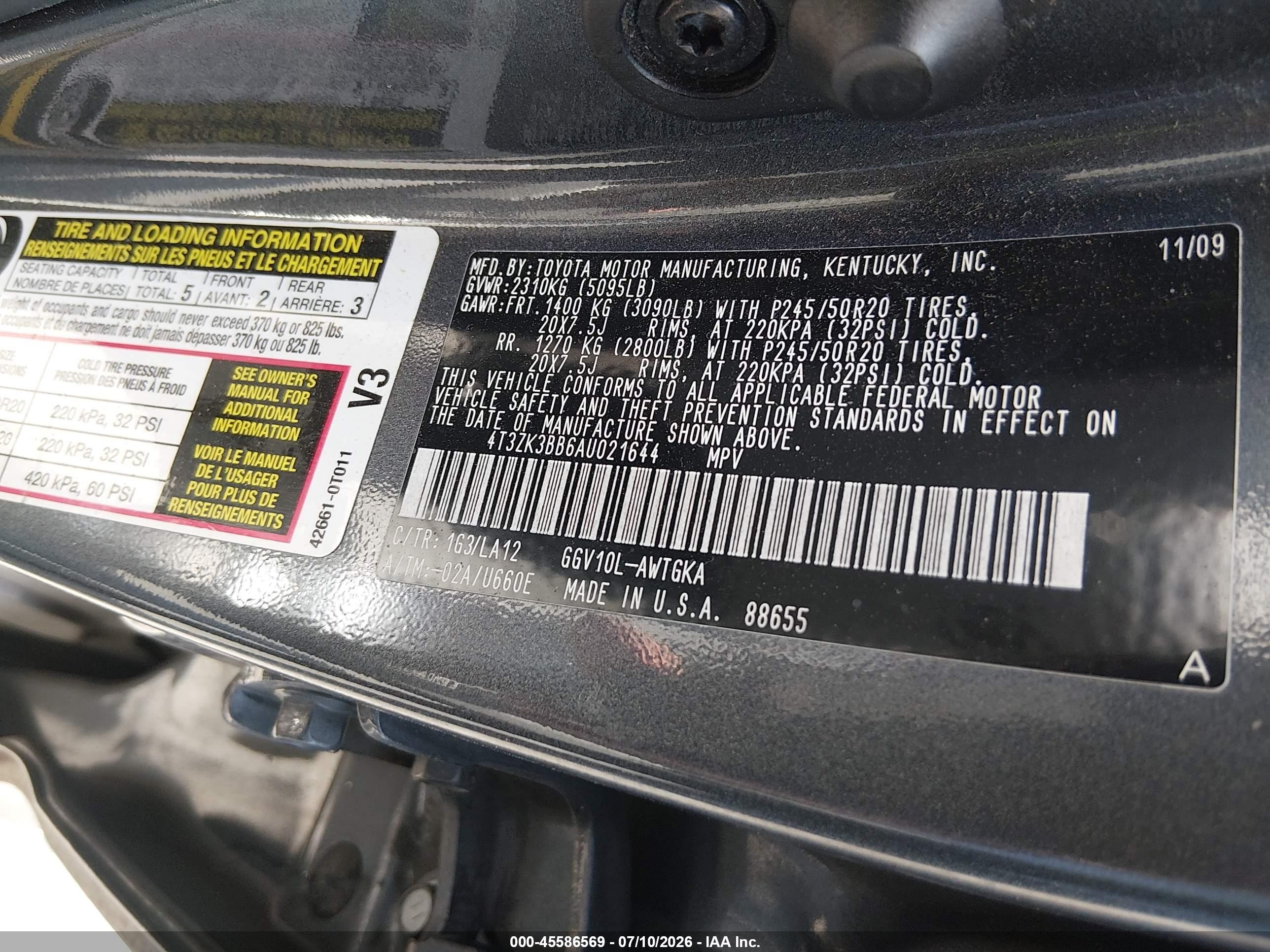 2010 Toyota Venza Base V6 Gray vin: 4T3ZK3BB6AU021644