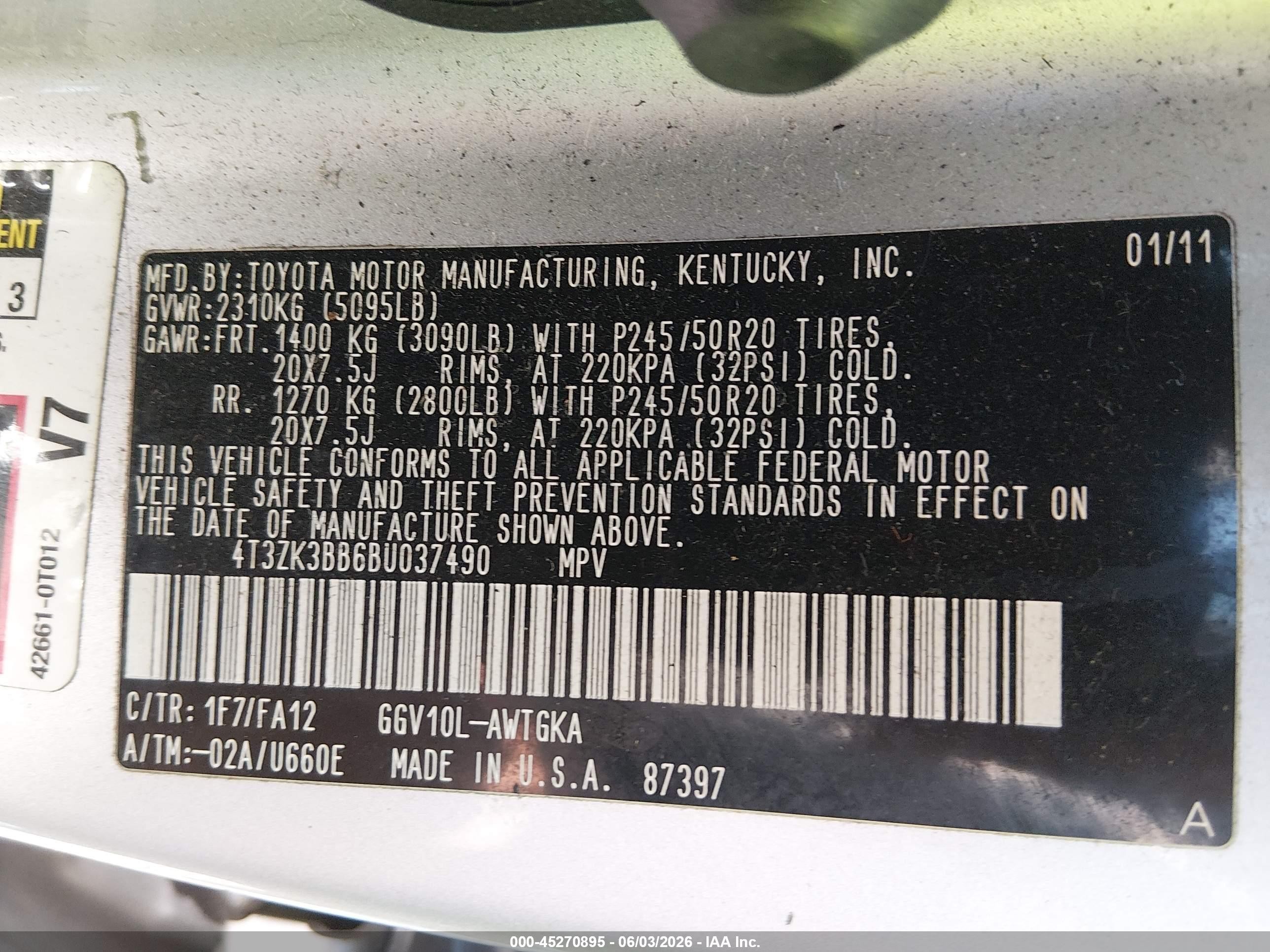 2011 Toyota Venza Base V6 Silver vin: 4T3ZK3BB6BU037490