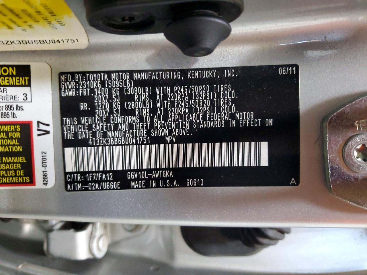 2011 Toyota Venza Fwd V6 Серебряный vin: 4T3ZK3BB6BU041751