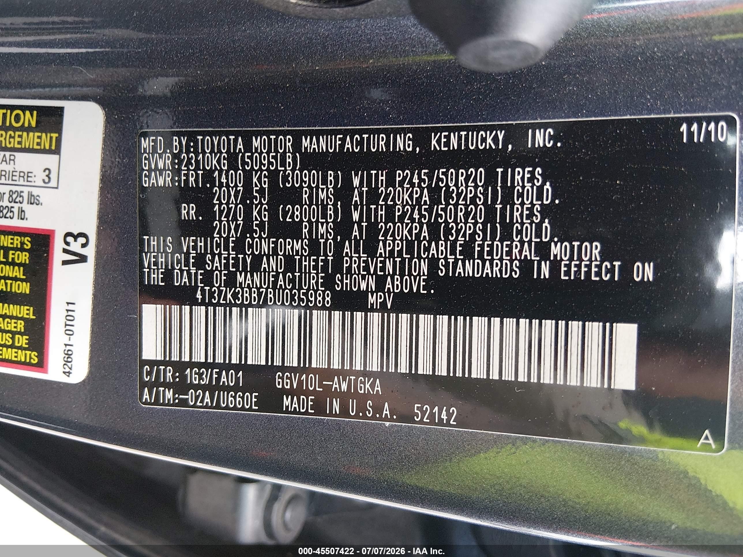 2011 Toyota Venza Base V6 Gray vin: 4T3ZK3BB7BU035988