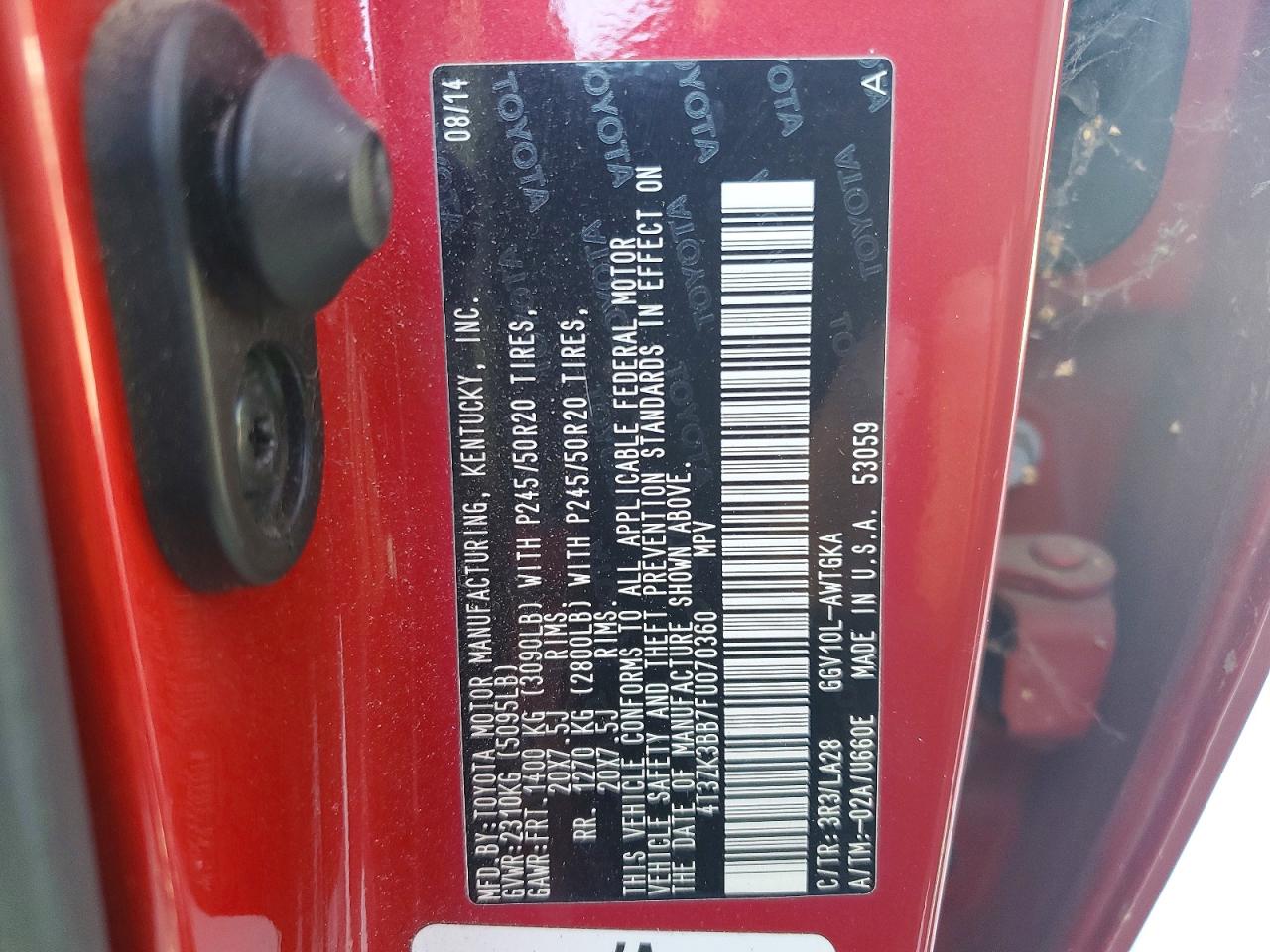 2015 Toyota Venza Xle Red vin: 4T3ZK3BB7FU070360