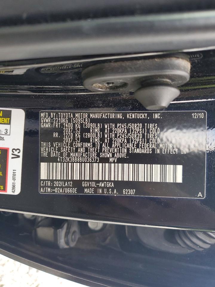 2011 Toyota Venza Fwd V6 Black vin: 4T3ZK3BB8BU036373