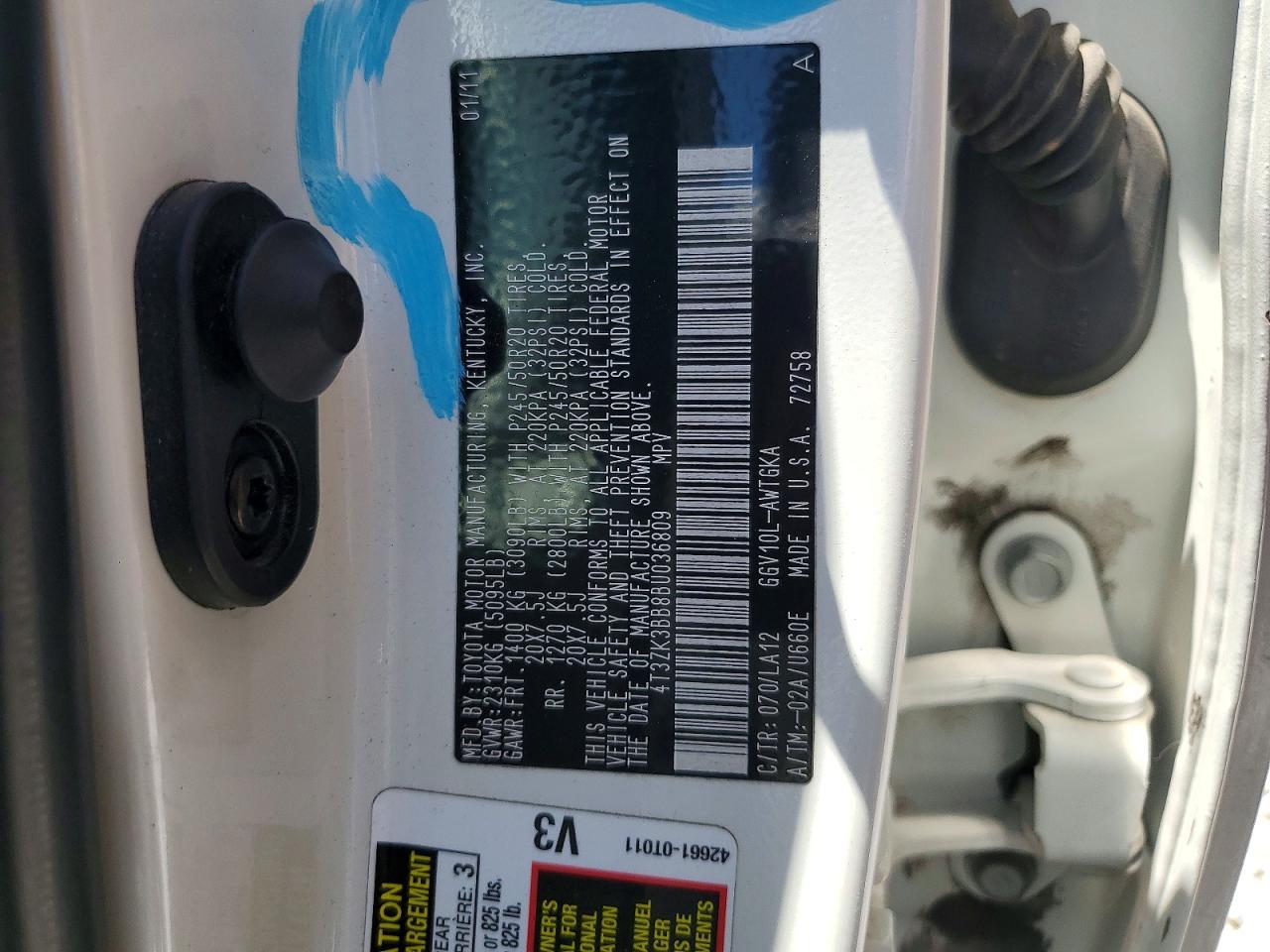 2011 Toyota Venza Fwd V6 White vin: 4T3ZK3BB8BU036809