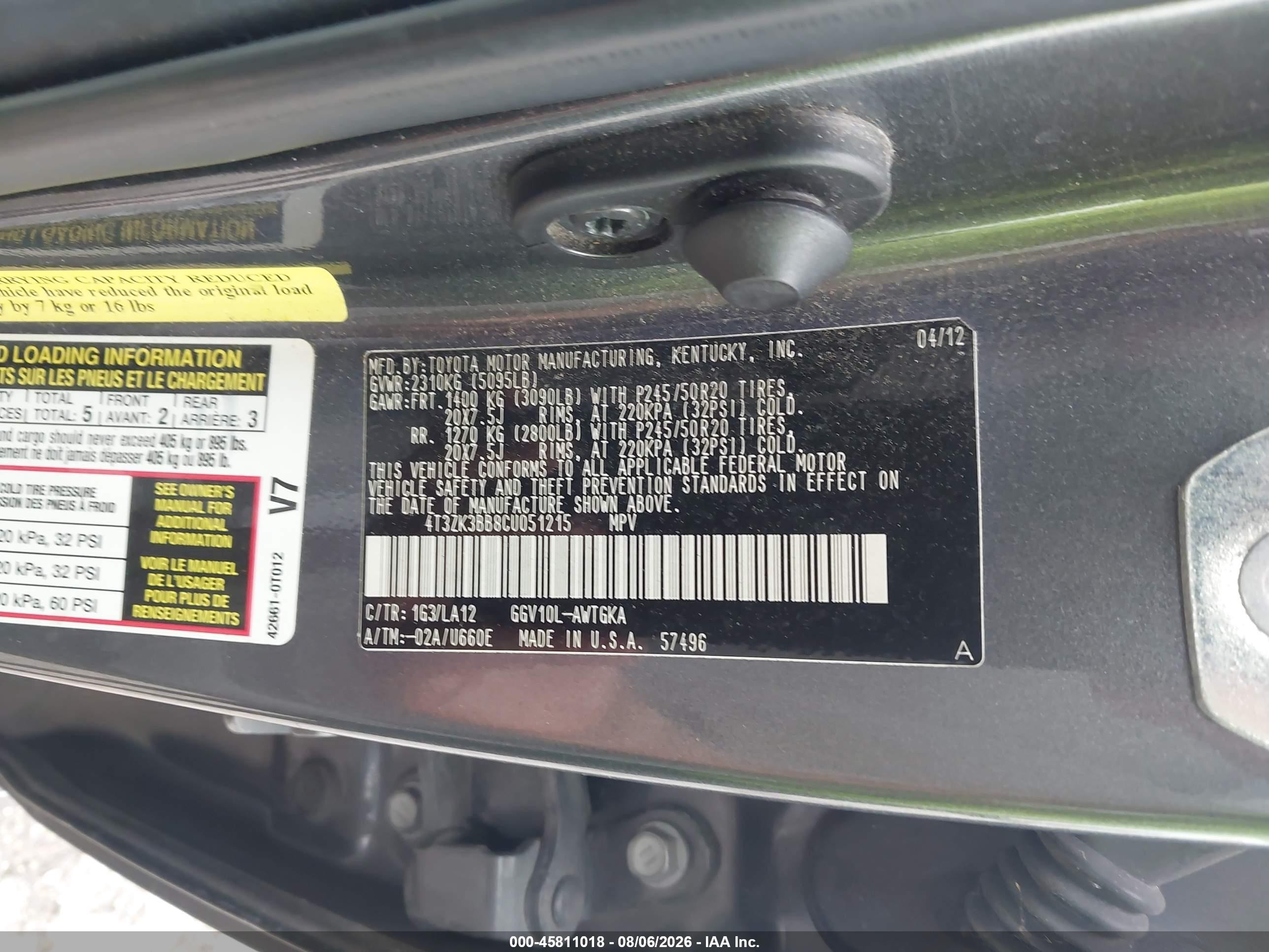 2012 Toyota Venza Xle V6 Gray vin: 4T3ZK3BB8CU051215