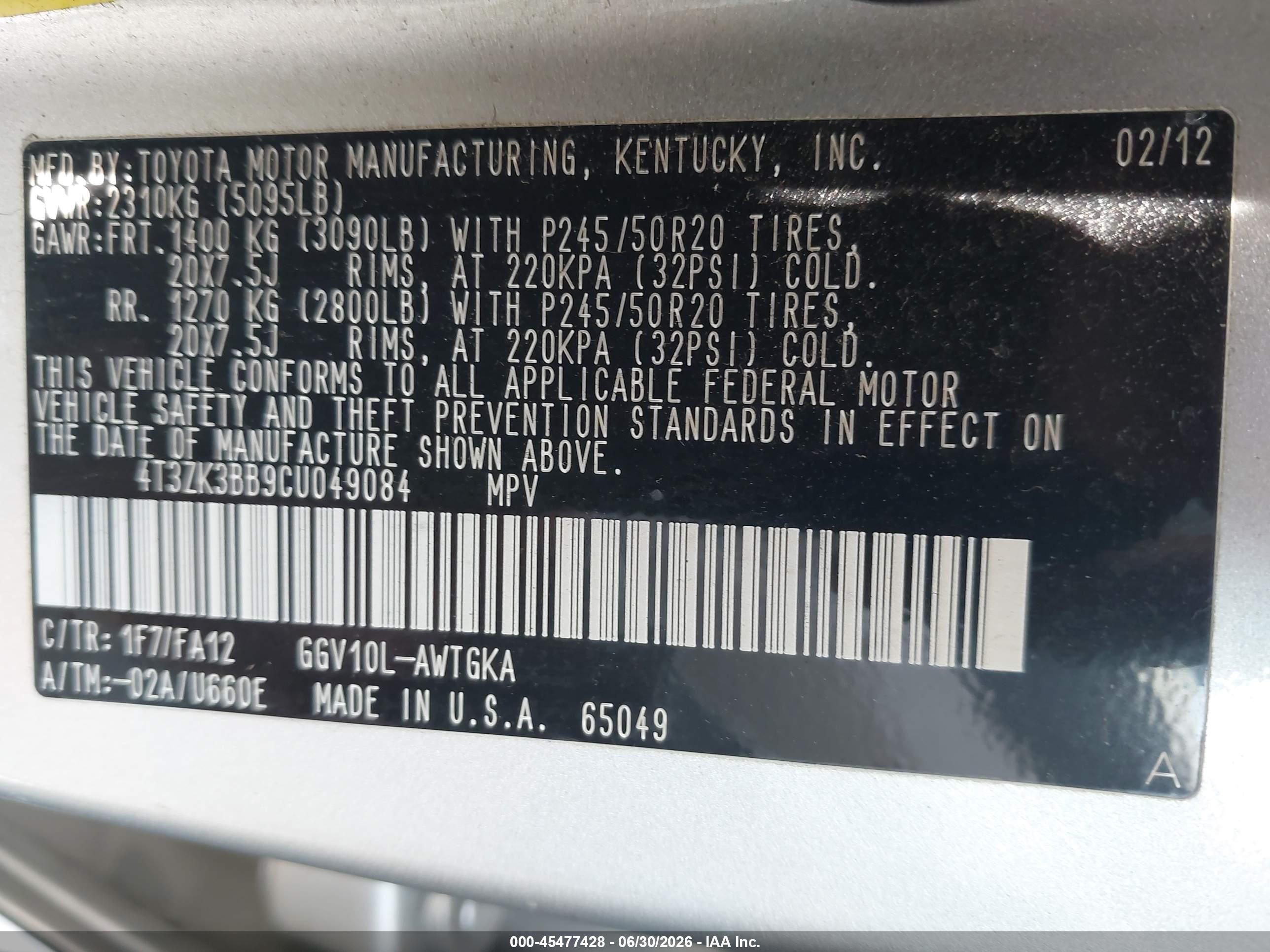 2012 Toyota Venza Le V6 Серебряный vin: 4T3ZK3BB9CU049084
