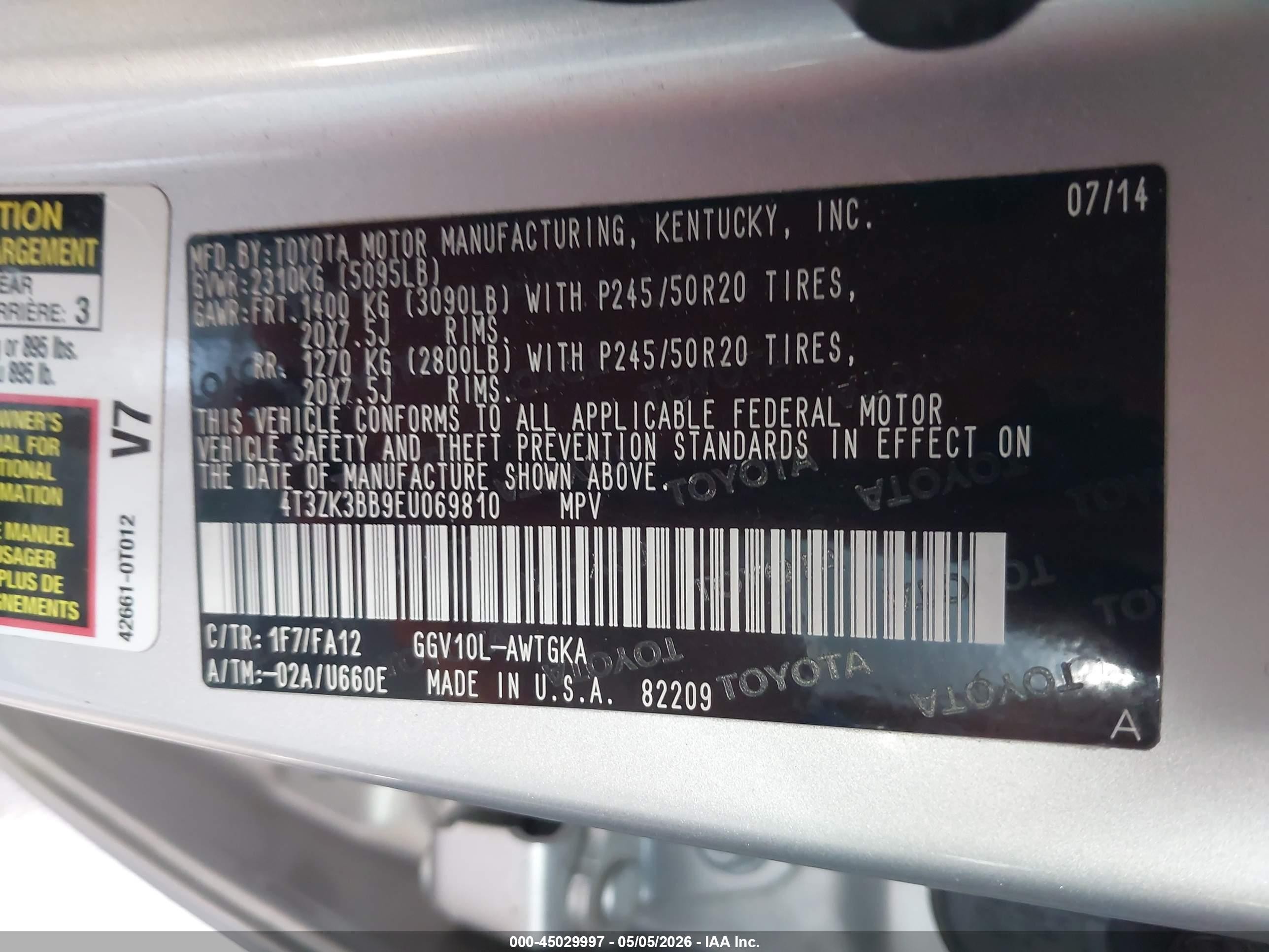 2014 Toyota Venza Le V6 Silver vin: 4T3ZK3BB9EU069810