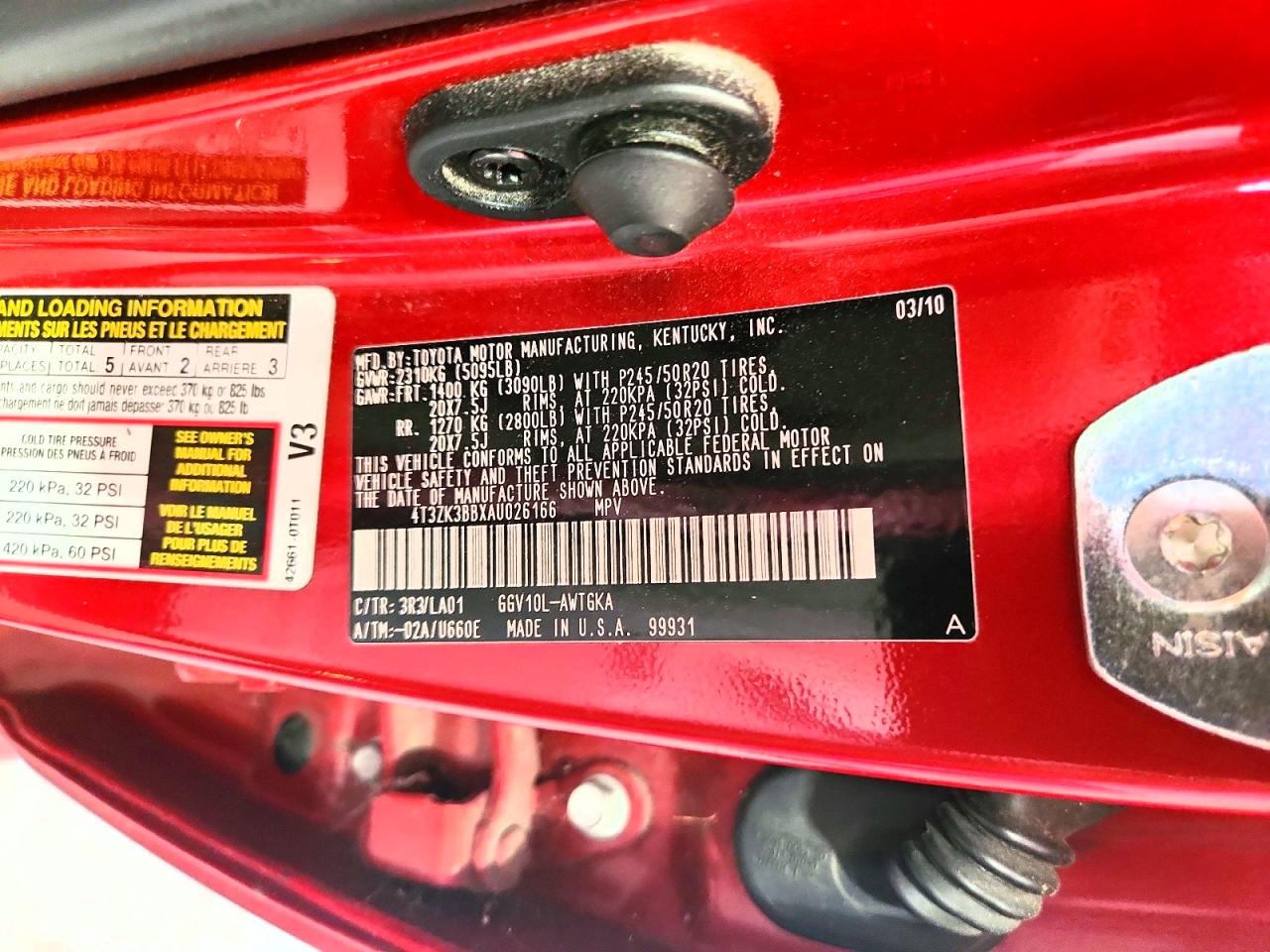 2010 Toyota Venza Fwd V6 Red vin: 4T3ZK3BBXAU026166