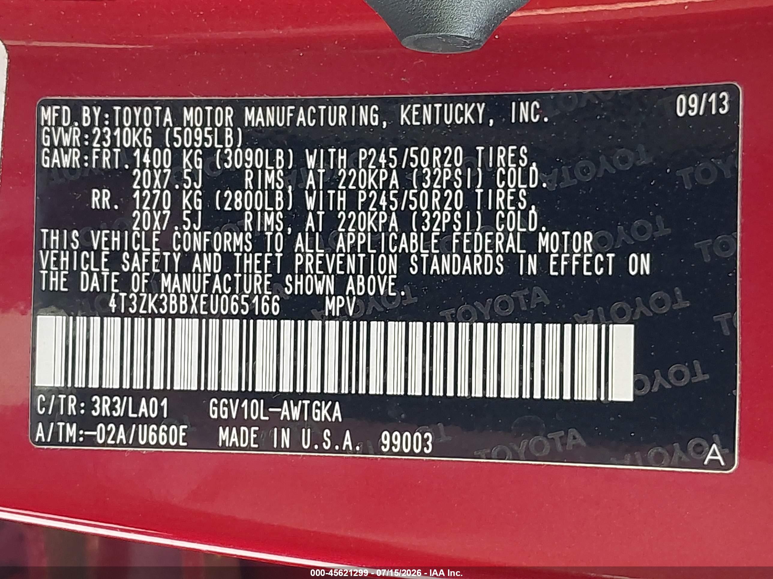 2014 Toyota Venza Limited V6 Red vin: 4T3ZK3BBXEU065166
