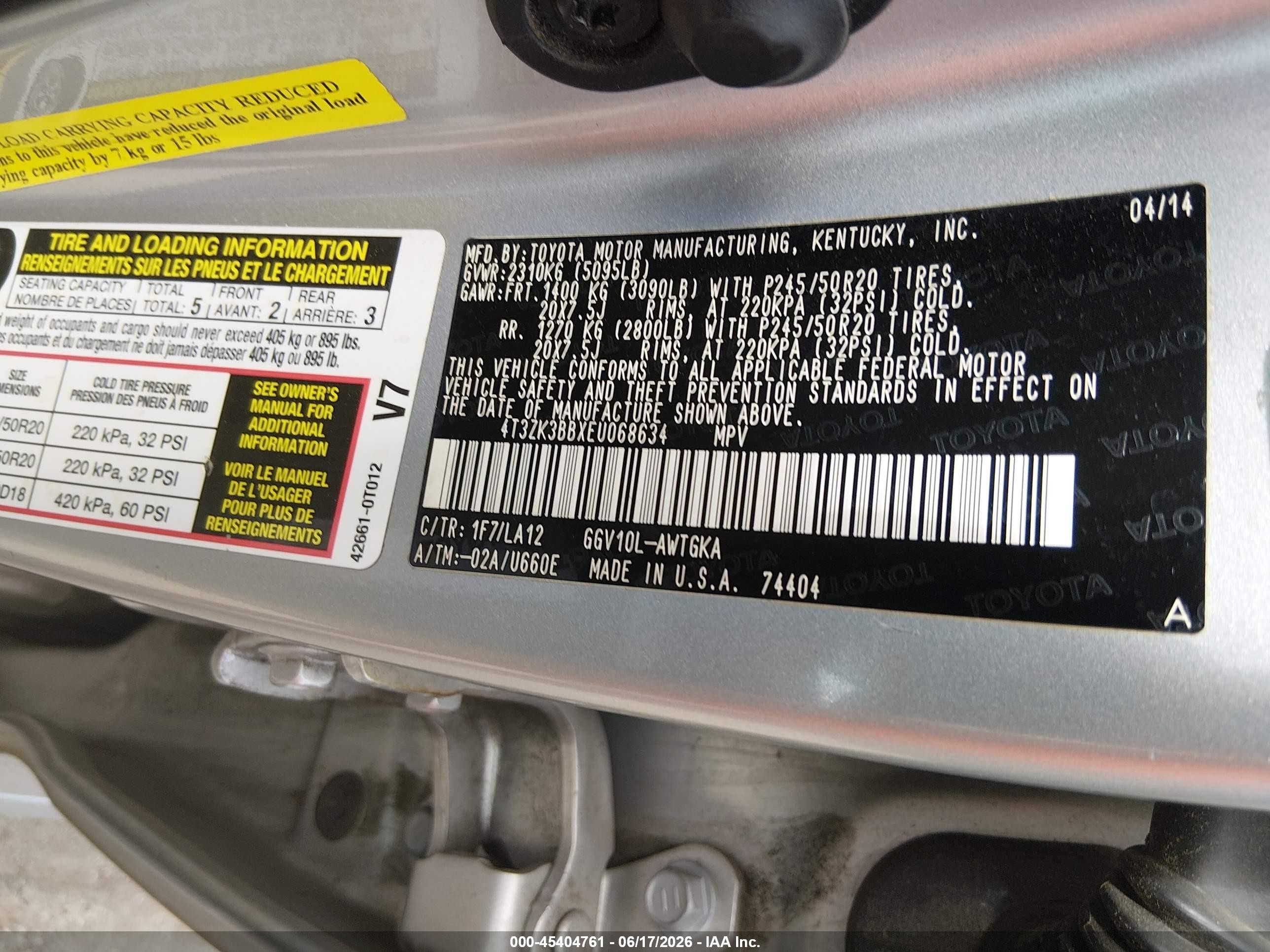 2014 Toyota Venza Xle V6 Silver vin: 4T3ZK3BBXEU068634