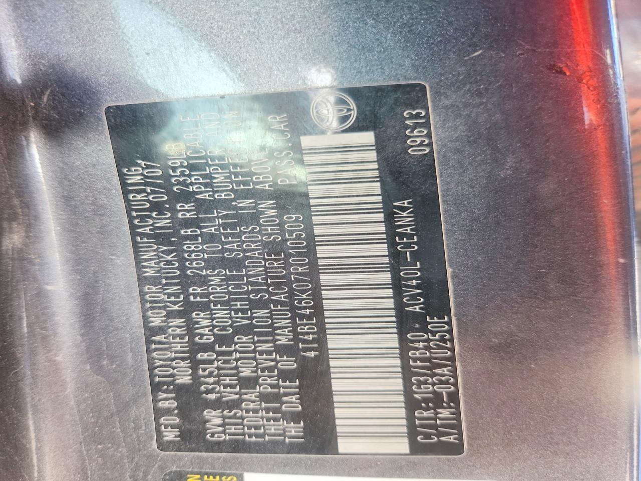 2007 Toyota Camry Le Gray vin: 4T4BE46K07R010509