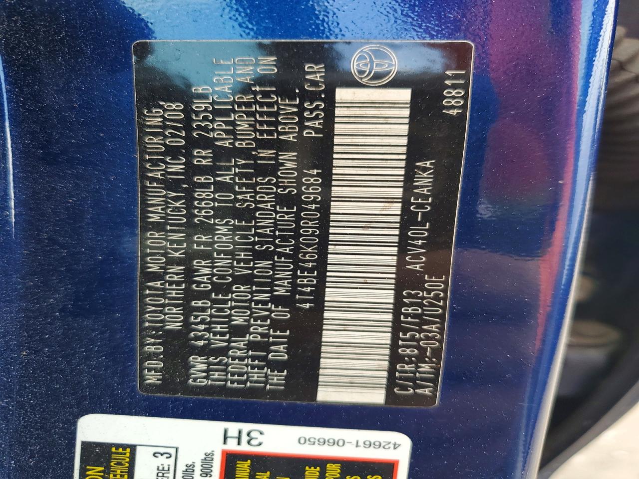 2009 Toyota Camry Le Blue vin: 4T4BE46K09R049684