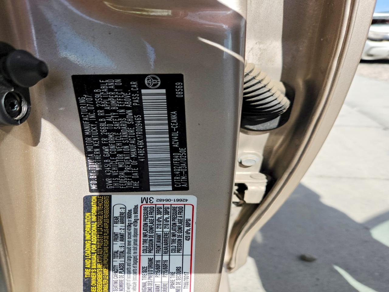 2007 Toyota Camry Ce Beige vin: 4T4BE46K17R009465