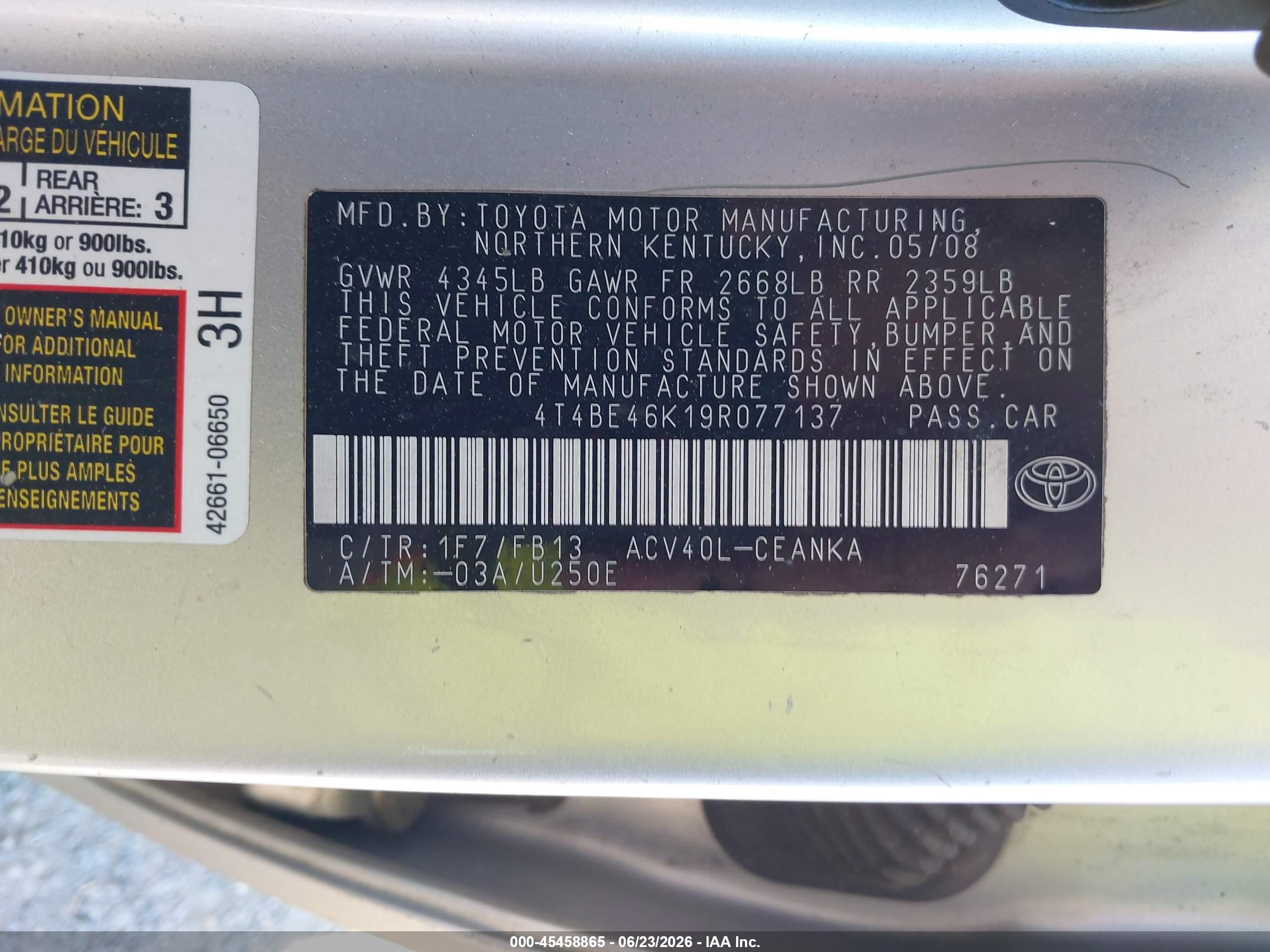 2009 Toyota Camry   Silver vin: 4T4BE46K19R077137